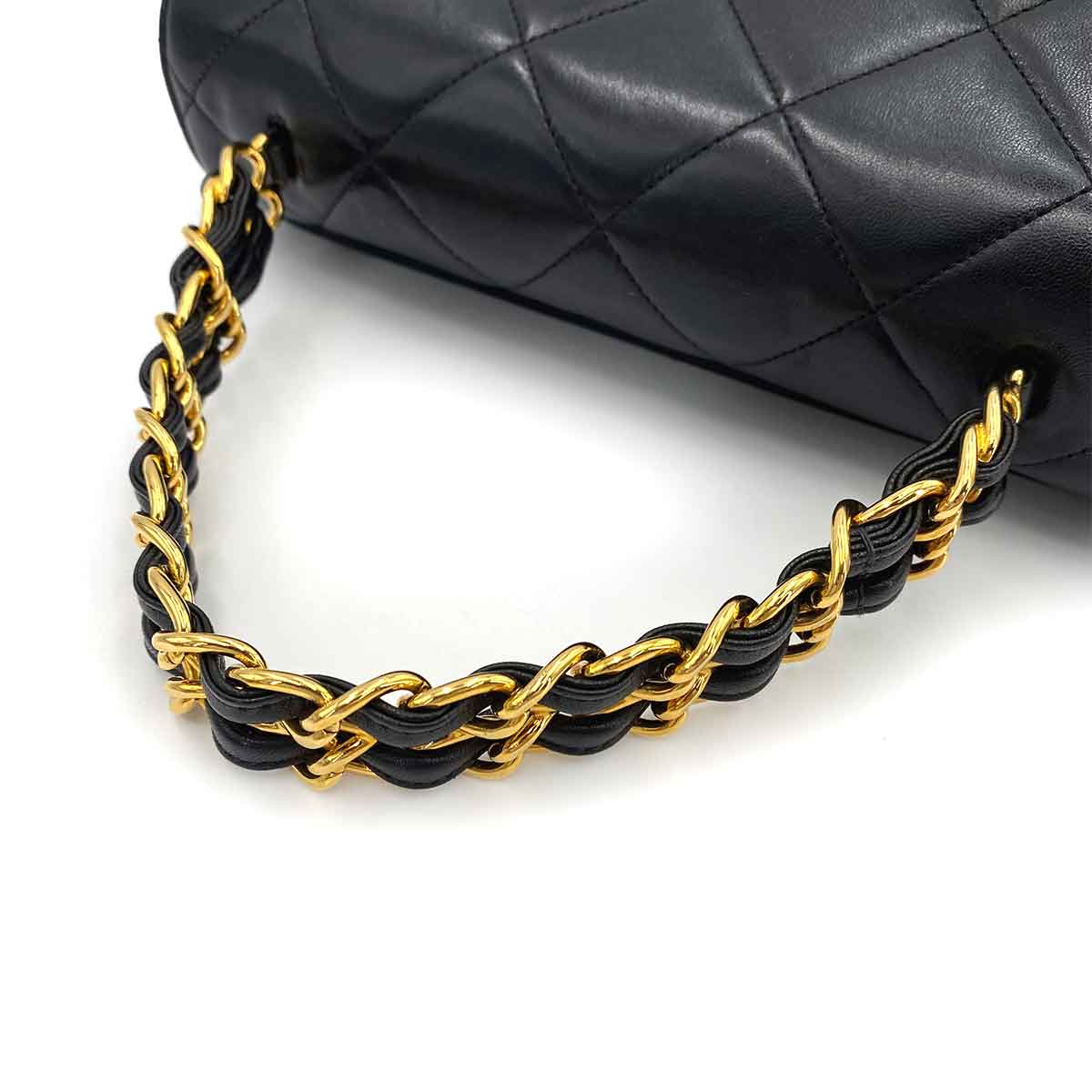 CHANEL VINTAGE TRAPEZOID CHAIN HAND BAG BLACK LAMB SKIN 90241295