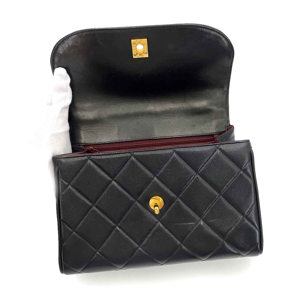 CHANEL VINTAGE TRAPEZOID CHAIN HAND BAG BLACK LAMB SKIN 90241295