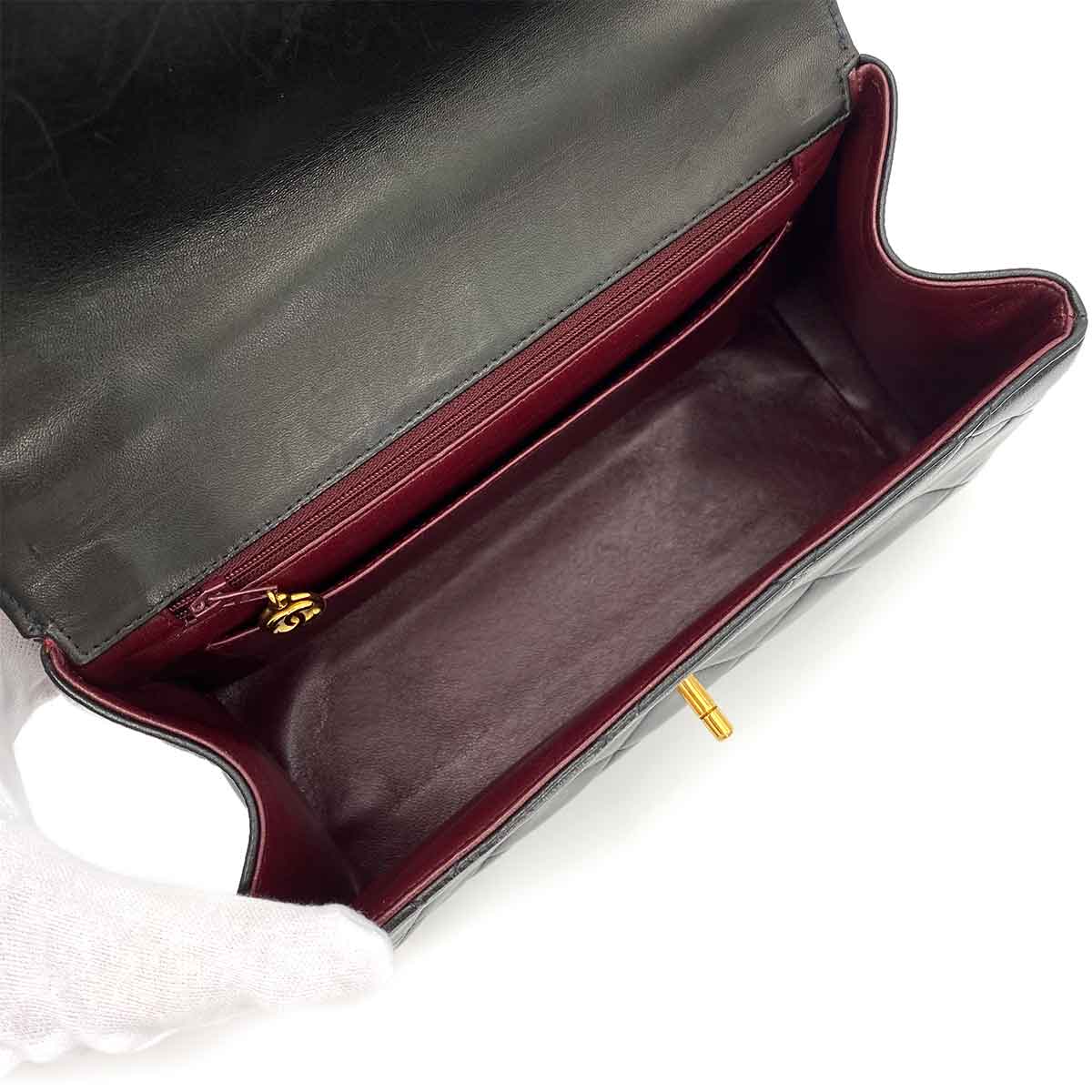 CHANEL VINTAGE TRAPEZOID CHAIN HAND BAG BLACK LAMB SKIN 90241295