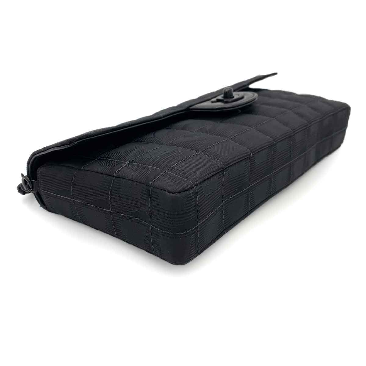 CHANEL VINTAGE NEW TRAVEL LINE EAST WEST CHOCOLATE BAR CHAIN SHOULDER BAG BLACK NYLON 90241297