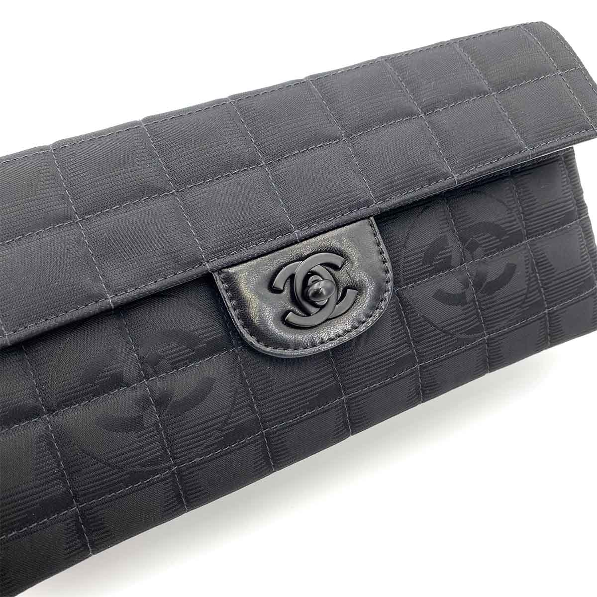CHANEL VINTAGE NEW TRAVEL LINE EAST WEST CHOCOLATE BAR CHAIN SHOULDER BAG BLACK NYLON 90241297