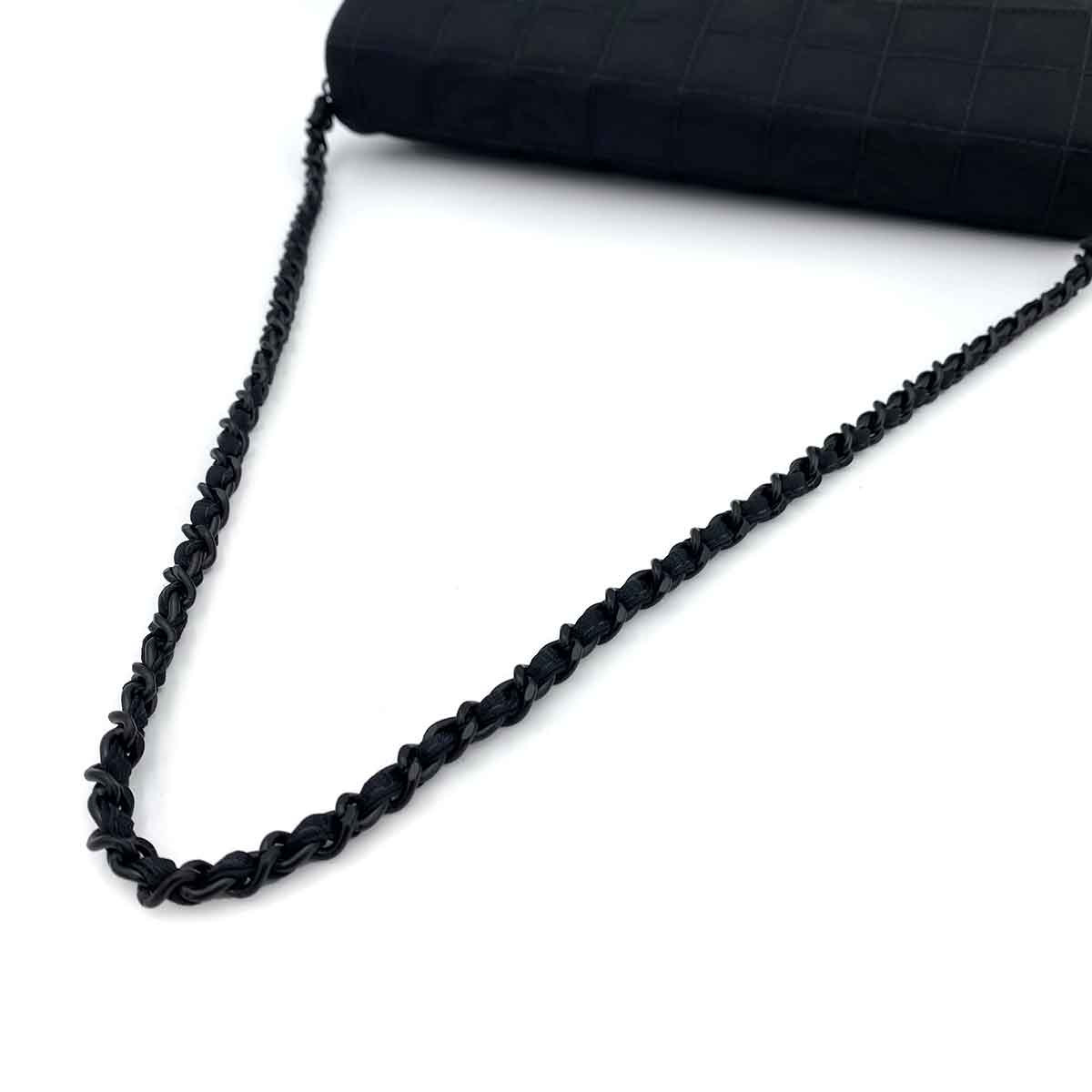 CHANEL VINTAGE NEW TRAVEL LINE EAST WEST CHOCOLATE BAR CHAIN SHOULDER BAG BLACK NYLON 90241297