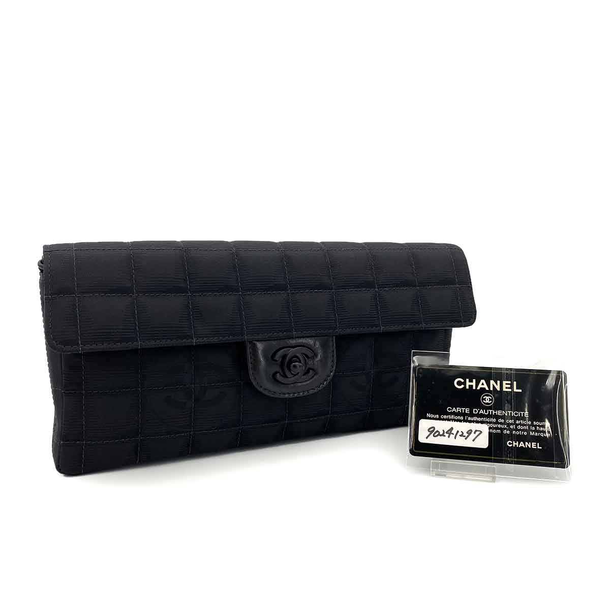 CHANEL VINTAGE NEW TRAVEL LINE EAST WEST CHOCOLATE BAR CHAIN SHOULDER BAG BLACK NYLON 90241297