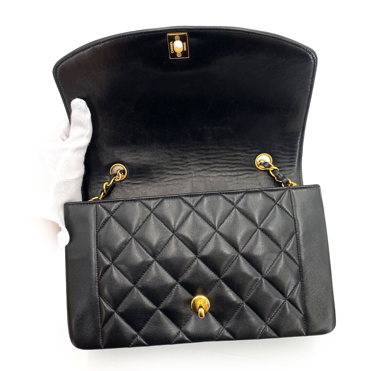 CHANEL VINTAGE DIANA MEDIUM CHAIN SHOULDER BAG BLACK LAMB SKIN 90241298