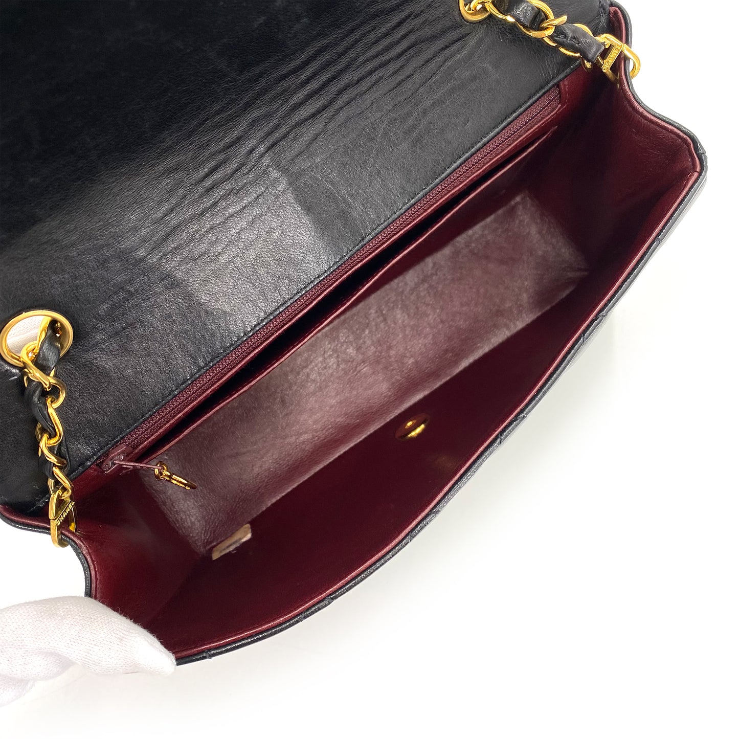 CHANEL VINTAGE DIANA MEDIUM CHAIN SHOULDER BAG BLACK LAMB SKIN 90241298