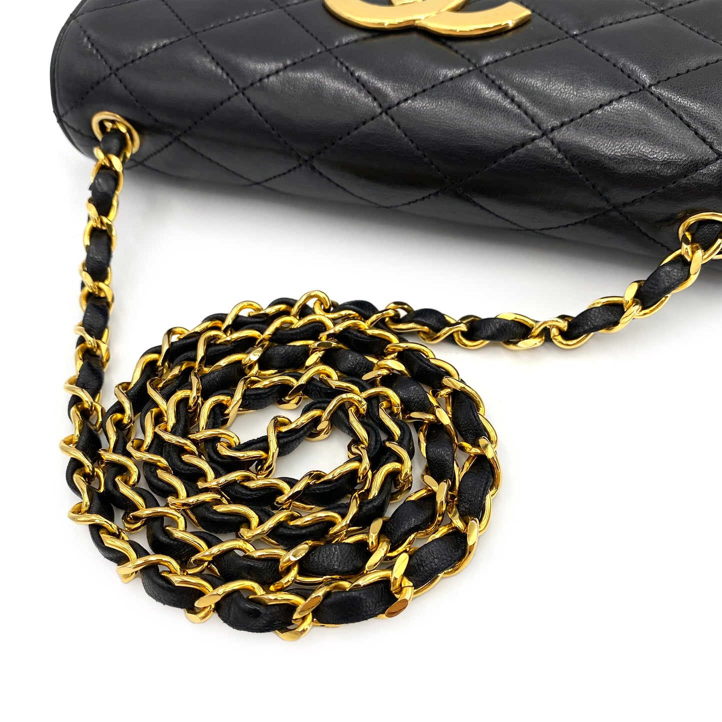CHANEL VINTAGE BIG COCO MATELASSE CHAIN SHOULDER BAG BLACK LAMB SKIN 90241315
