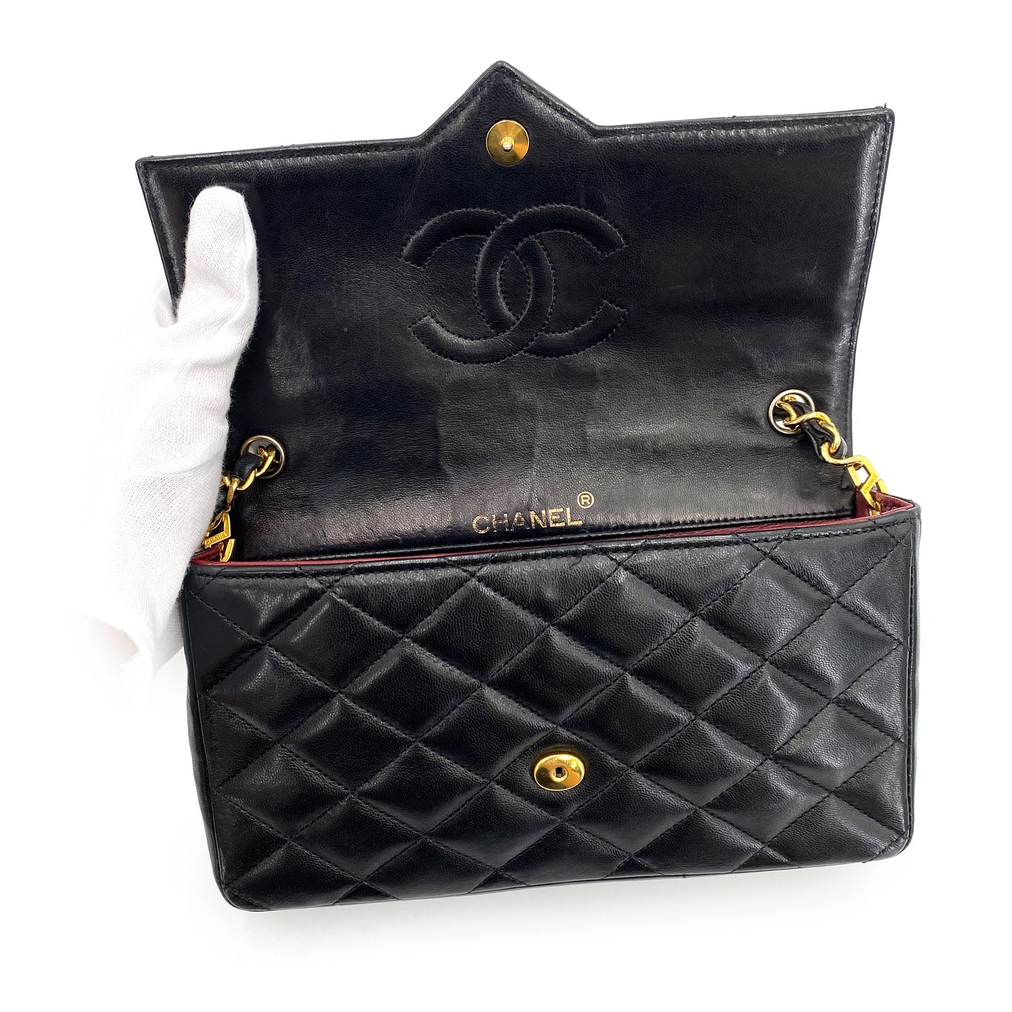 CHANEL VINTAGE BIG COCO MATELASSE CHAIN SHOULDER BAG BLACK LAMB SKIN 90241315