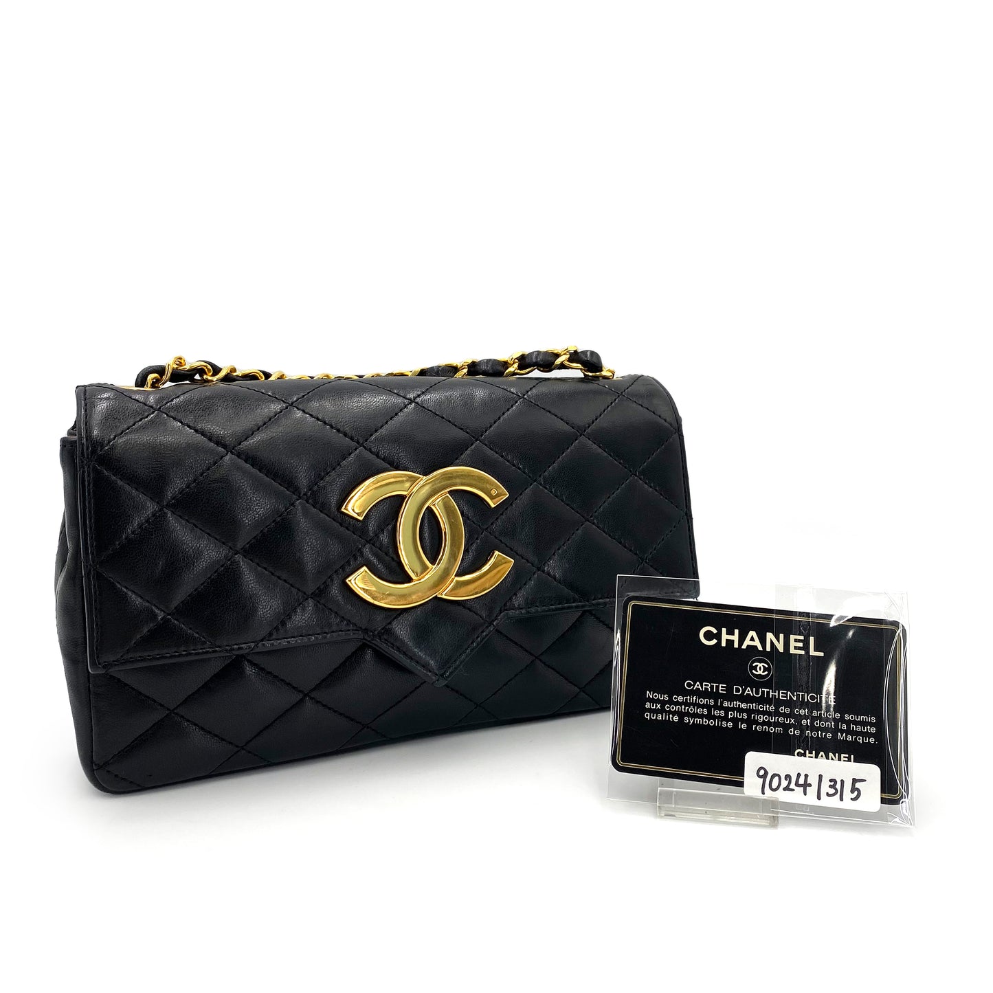 CHANEL VINTAGE BIG COCO MATELASSE CHAIN SHOULDER BAG BLACK LAMB SKIN 90241315