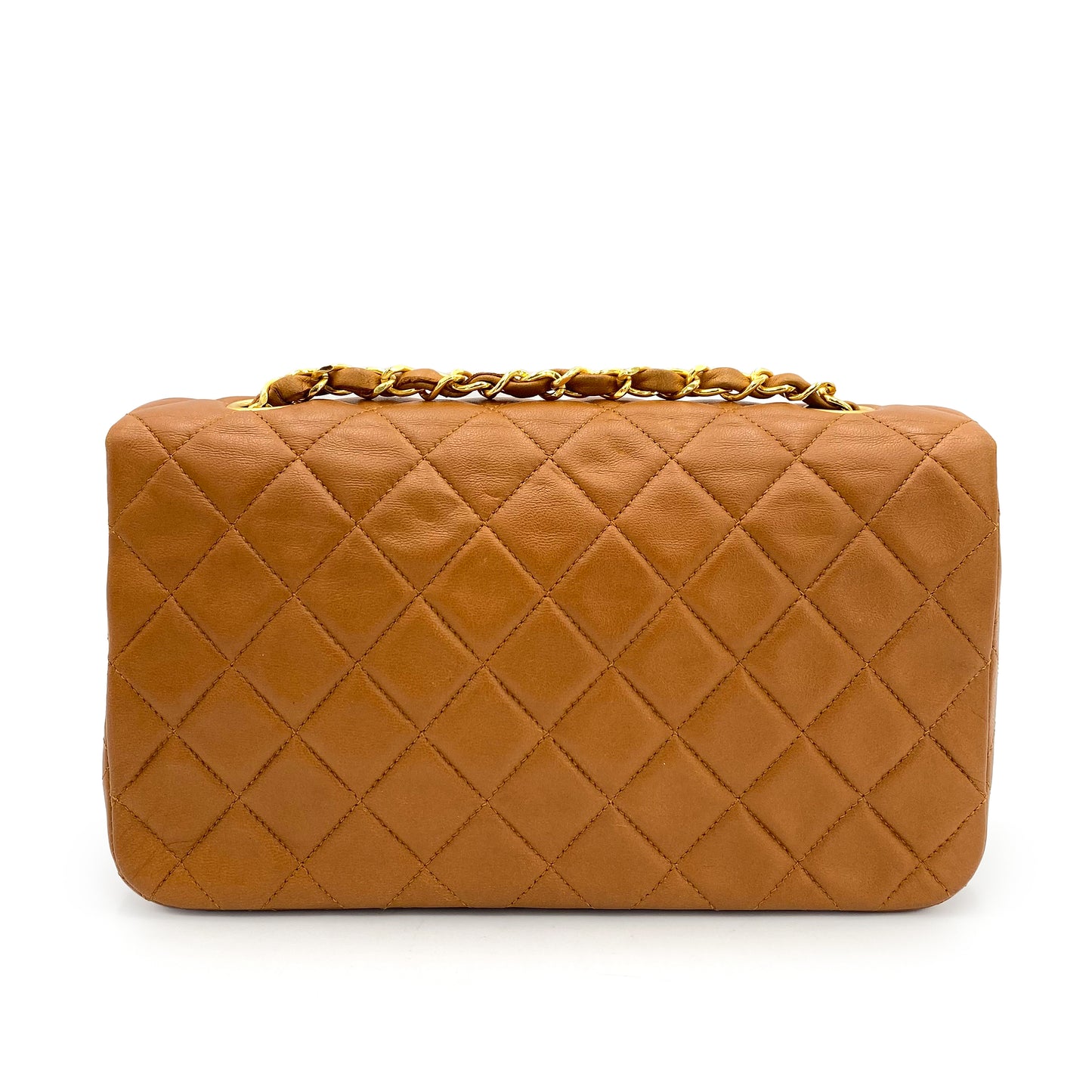 CHANEL VINTAGE FULL FLAP CHAIN SHOULDER BAG CAMEL LAMB SKIN 90241327