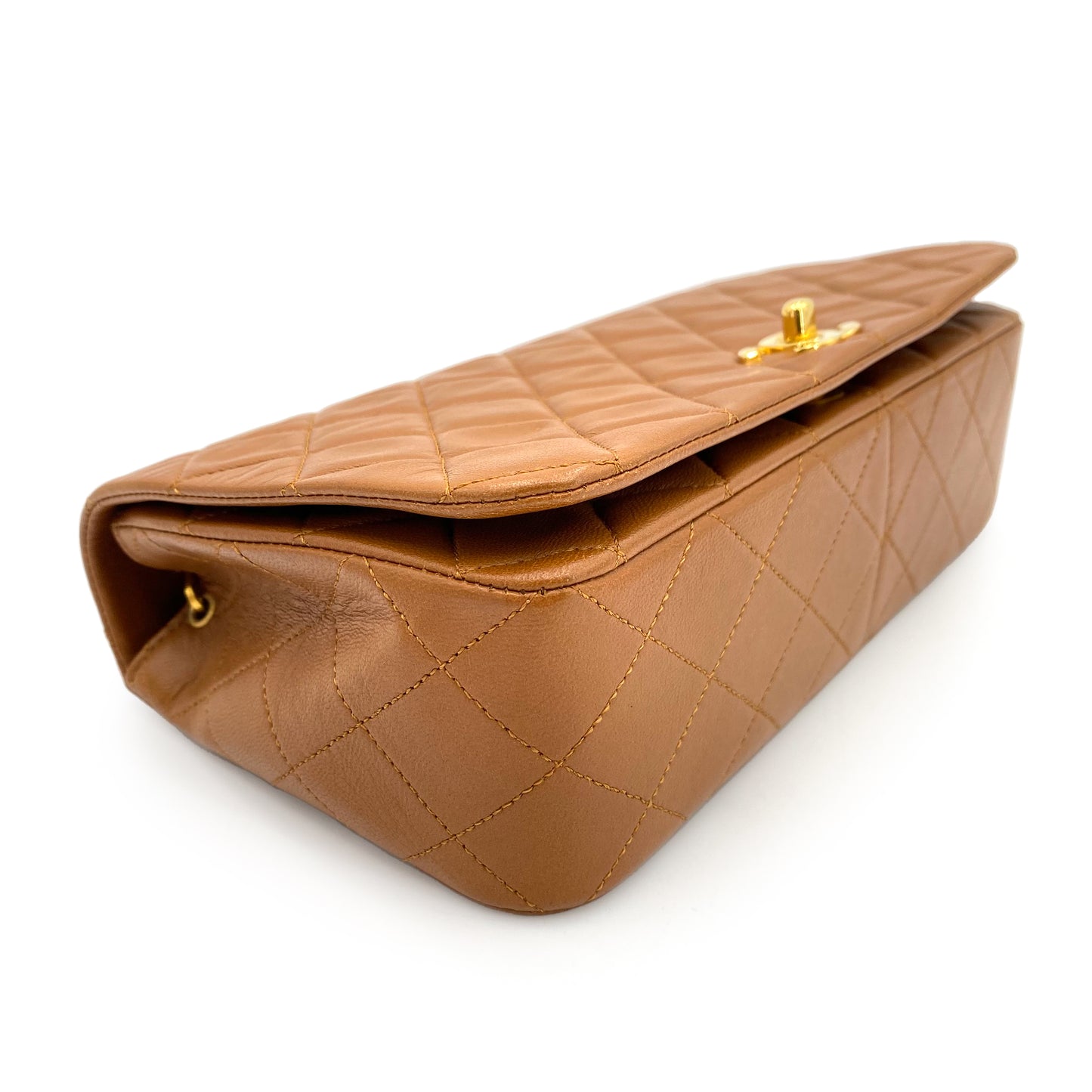 CHANEL VINTAGE FULL FLAP CHAIN SHOULDER BAG CAMEL LAMB SKIN 90241327