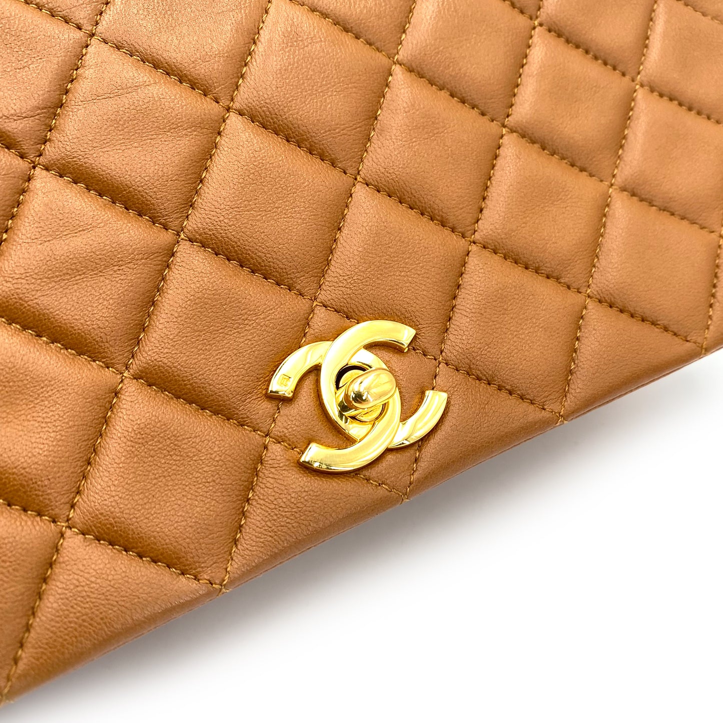 CHANEL VINTAGE FULL FLAP CHAIN SHOULDER BAG CAMEL LAMB SKIN 90241327