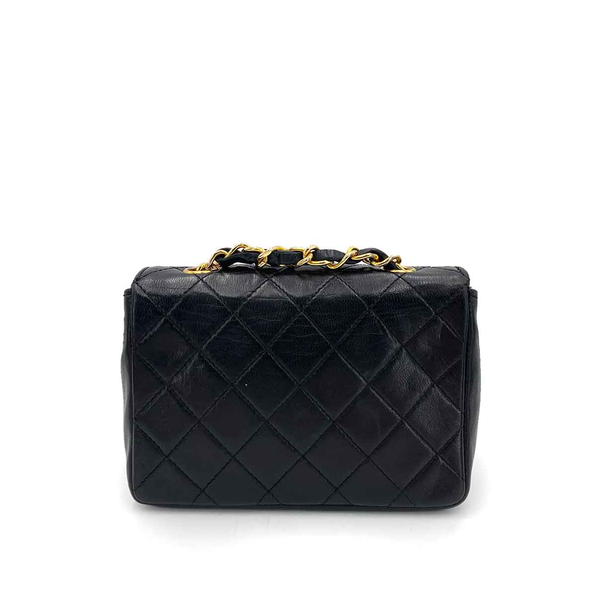 CHANEL VINTAGE MINI MATELASSE CHAIN SHOULDER BAG BLACK LAMB SKIN 90241329