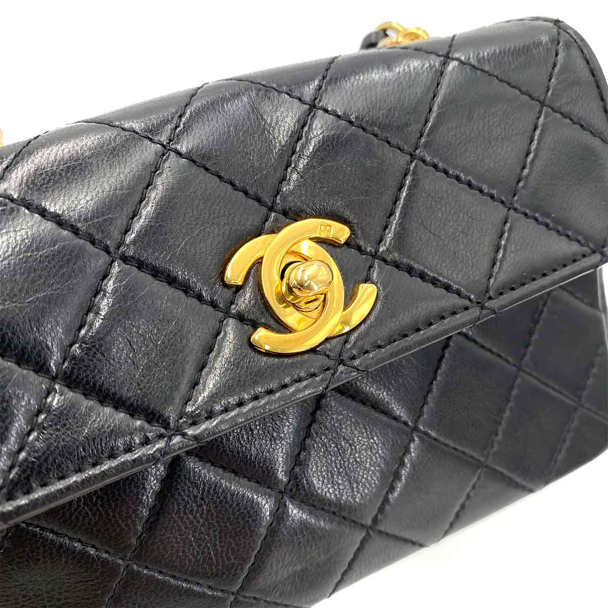 CHANEL VINTAGE MINI MATELASSE CHAIN SHOULDER BAG BLACK LAMB SKIN 90241329