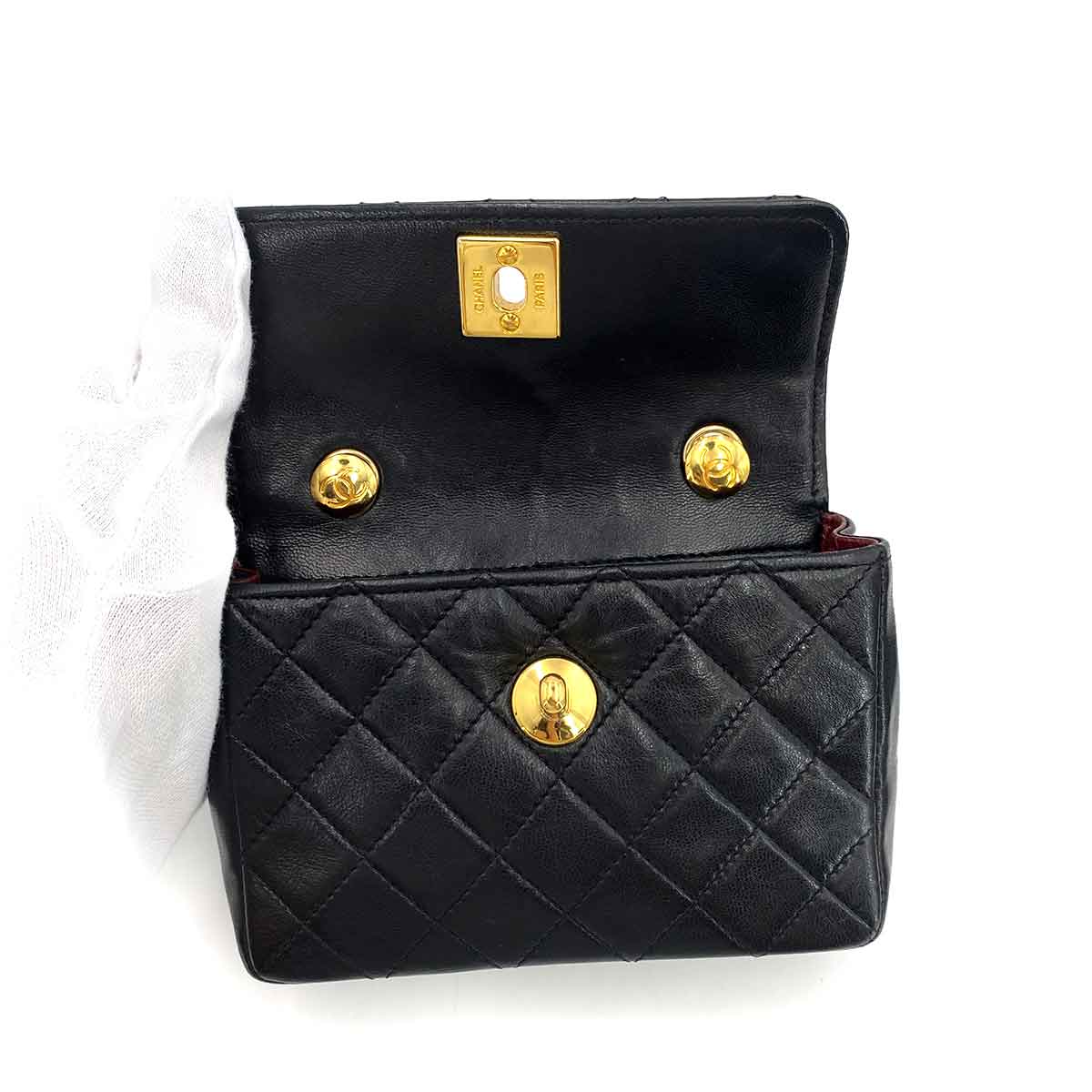 CHANEL VINTAGE MINI MATELASSE CHAIN SHOULDER BAG BLACK LAMB SKIN 90241329