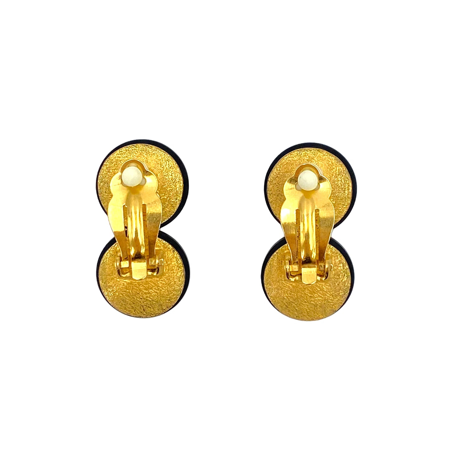 CHANEL VINTAGE EARRINGS DOUBLE COCOMARK ROUND BLACK WHITE ACCESSORY 95A 90241331