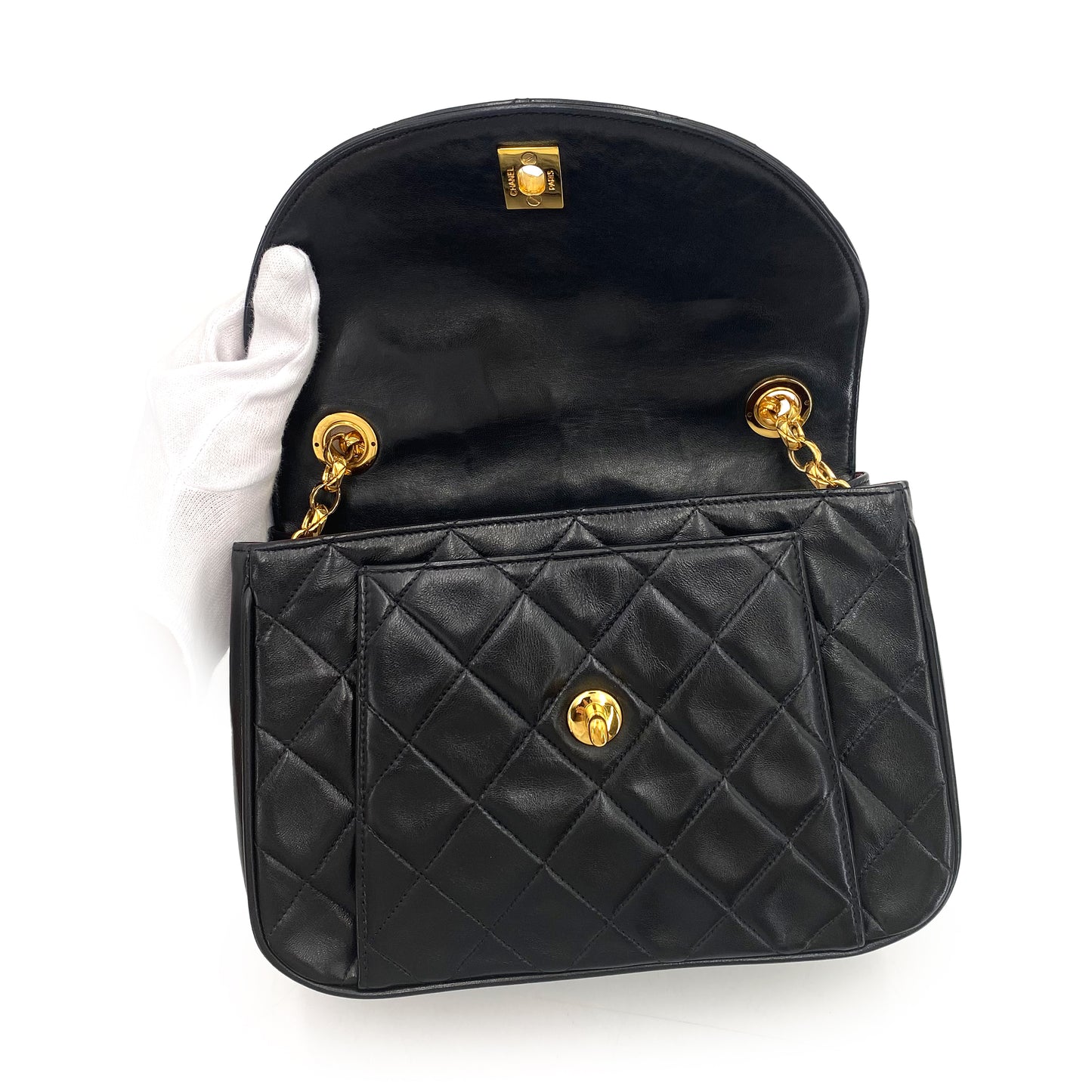 CHANEL VINTAGE BIJOU CHAIN SHOULDER BAG BLACK LAMB SKIN 90241336