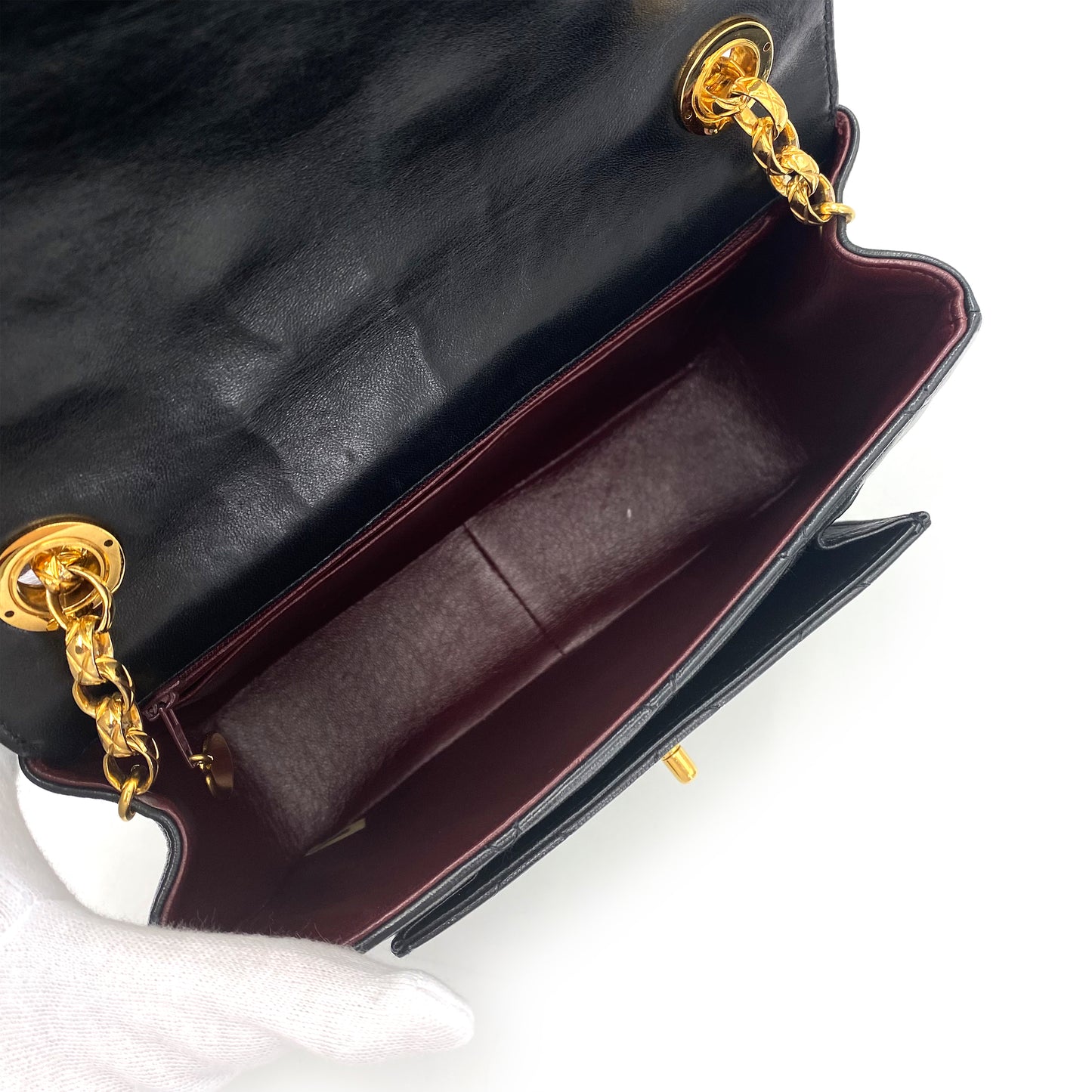 CHANEL VINTAGE BIJOU CHAIN SHOULDER BAG BLACK LAMB SKIN 90241336