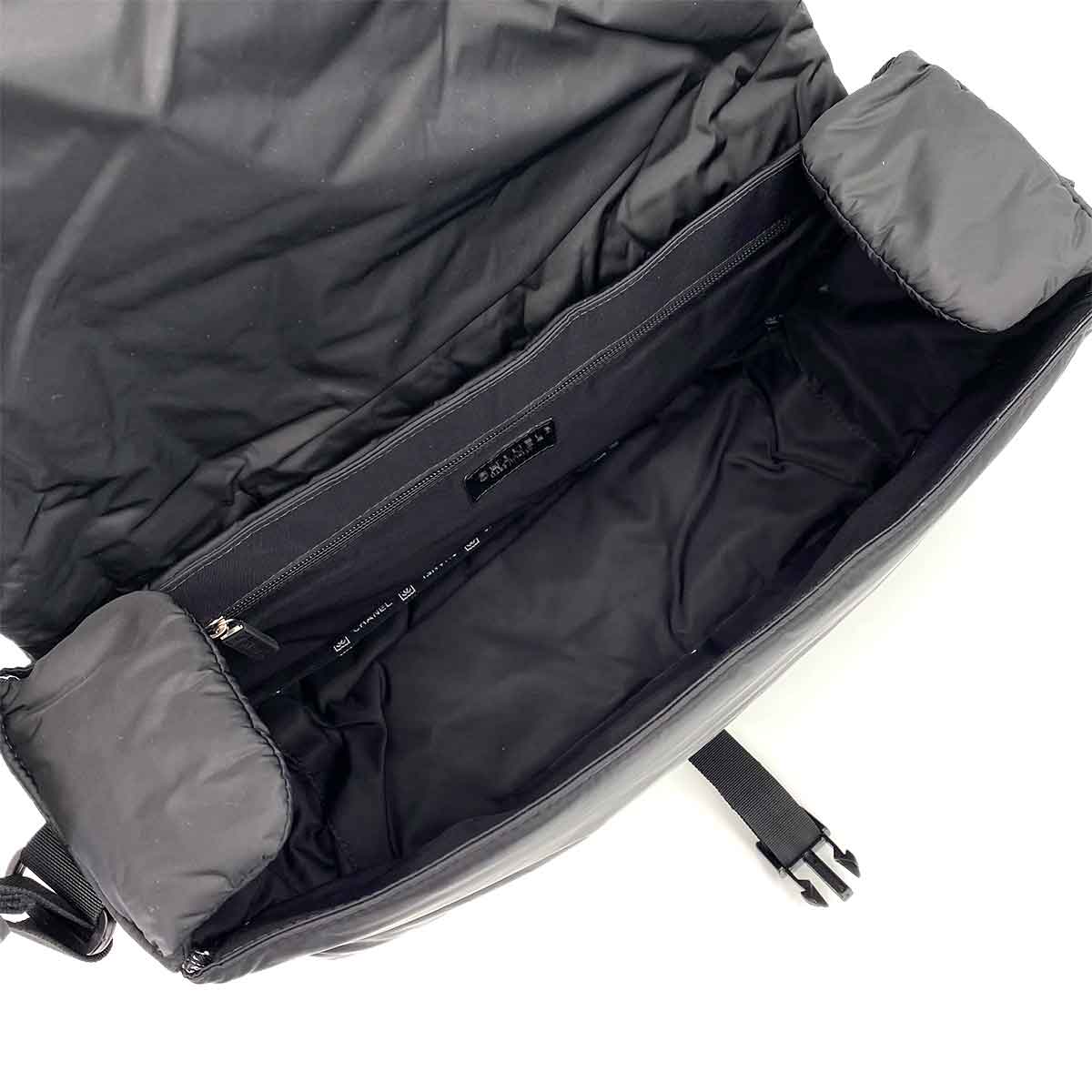 CHANEL VINTAGE SPORTS MESSENGER SHOULDER BAG BLACK NYLON 90241627