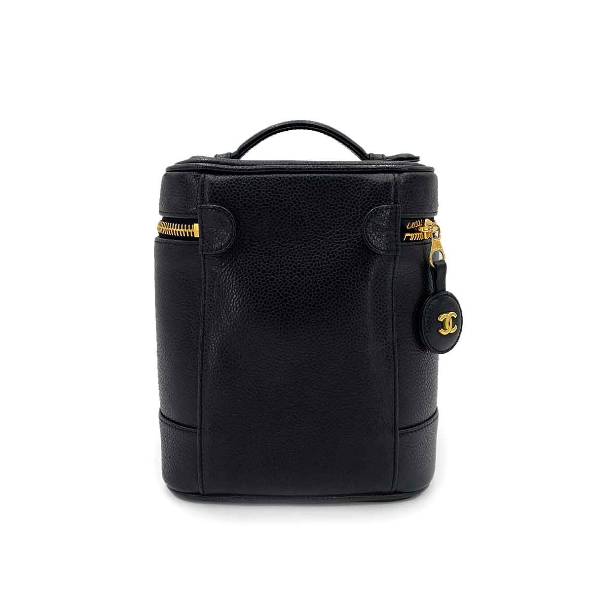 CHANEL VINTAGE VANITY HAND BAG BLACK CAVIAR SKIN 90241629