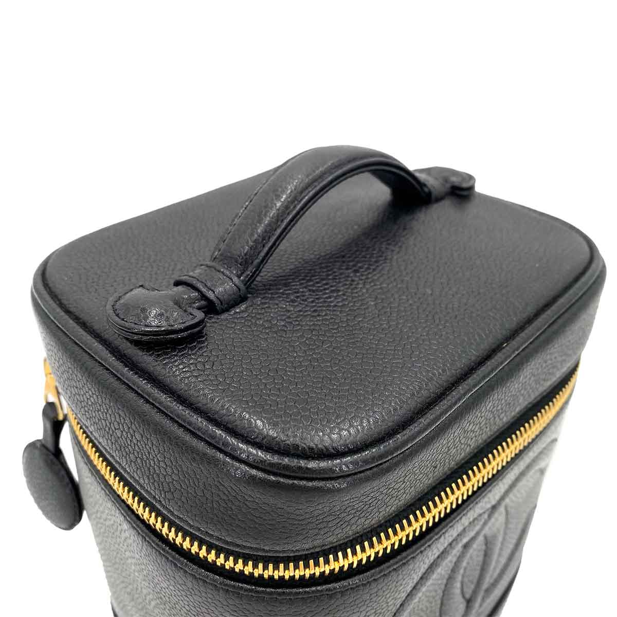 CHANEL VINTAGE VANITY HAND BAG BLACK CAVIAR SKIN 90241629
