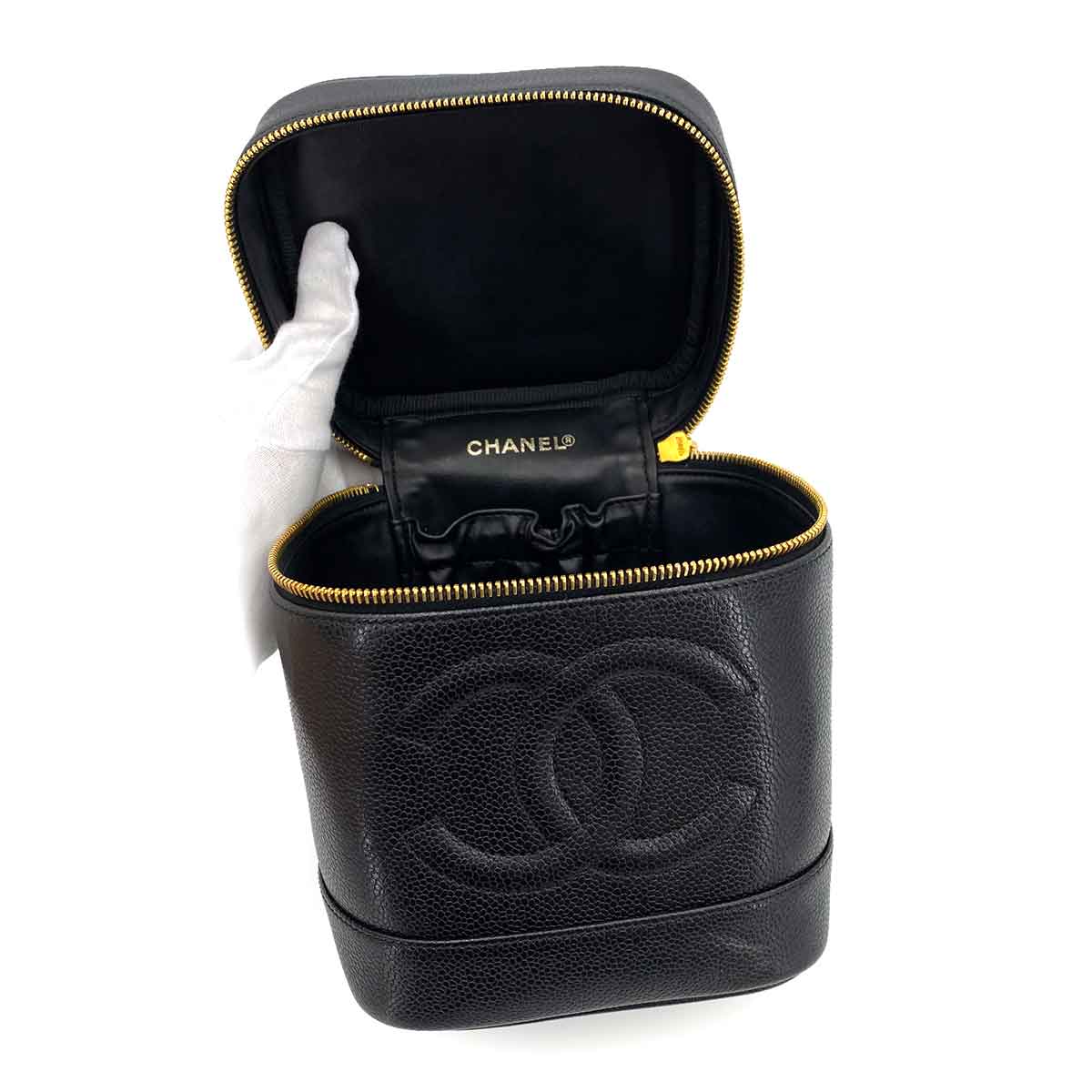 CHANEL VINTAGE VANITY HAND BAG BLACK CAVIAR SKIN 90241629
