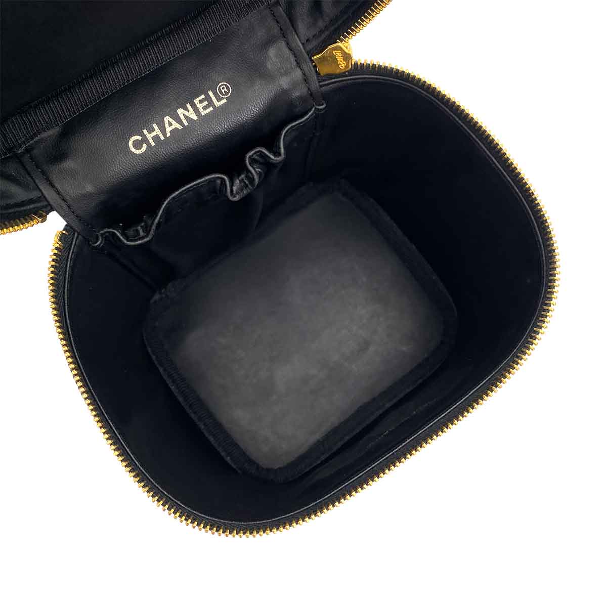 CHANEL VINTAGE VANITY HAND BAG BLACK CAVIAR SKIN 90241629