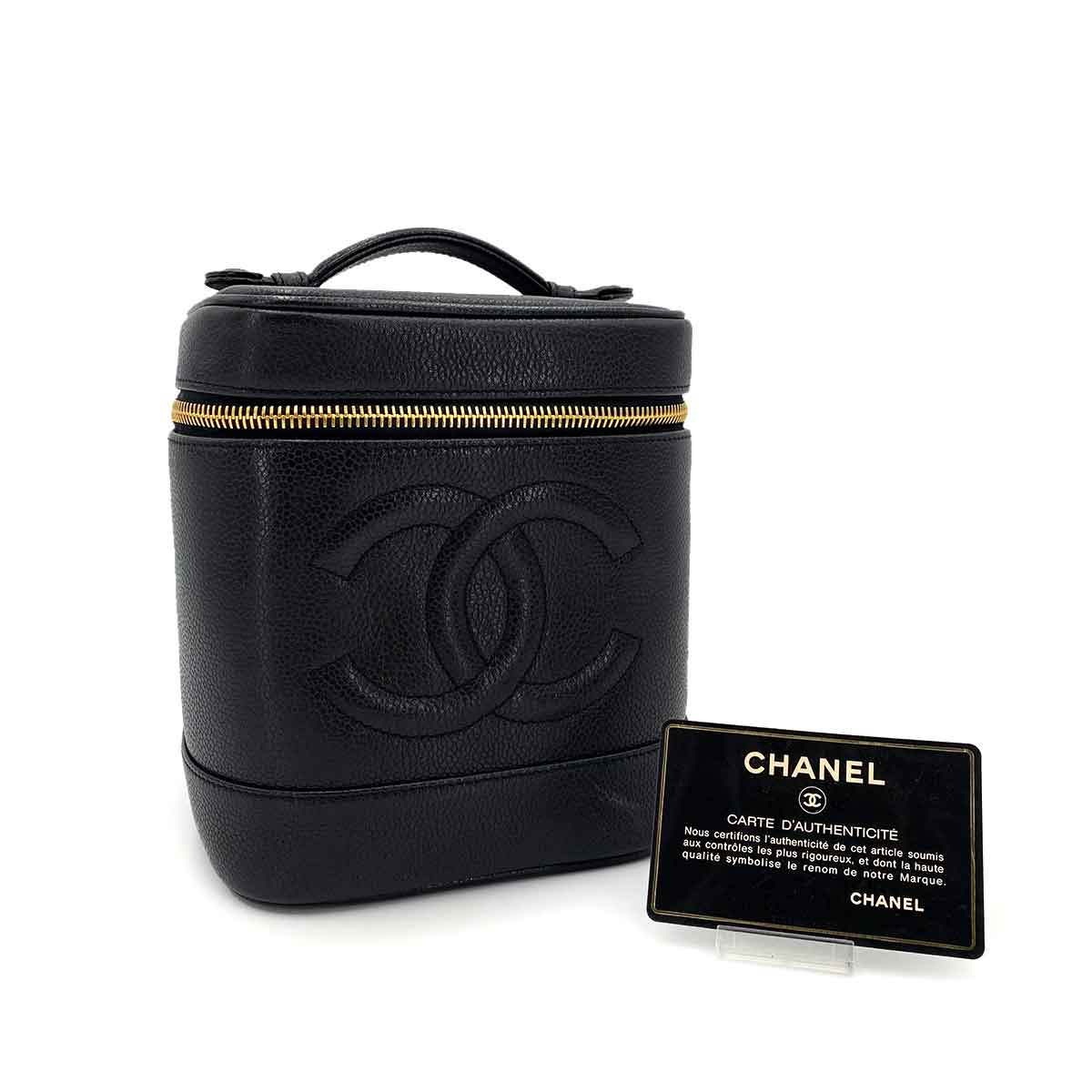 CHANEL VINTAGE VANITY HAND BAG BLACK CAVIAR SKIN 90241629