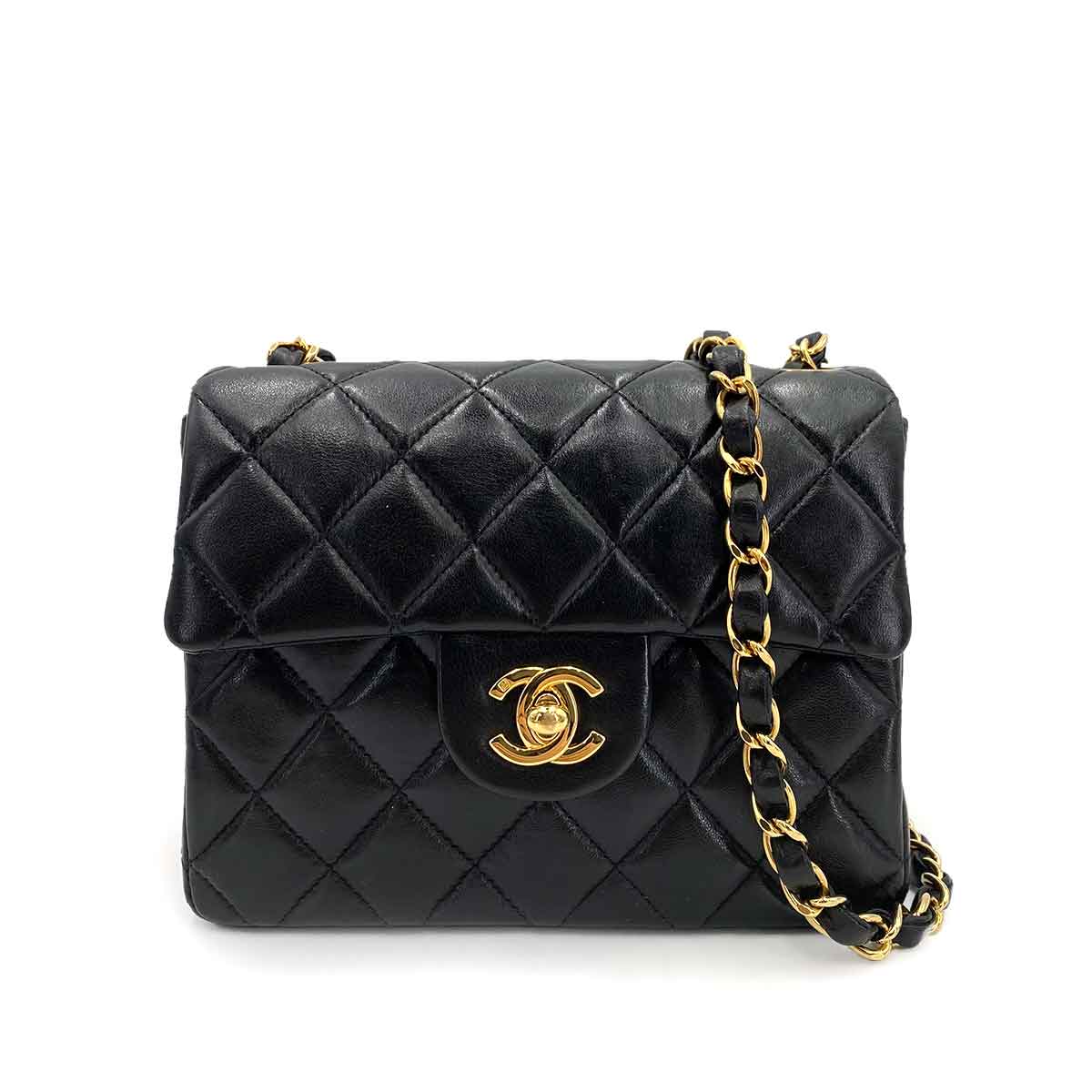 CHANEL VINTAGE MINI SQUARE 17 CHAIN SHOULDER BAG BLACK LAMB SKIN 90241634