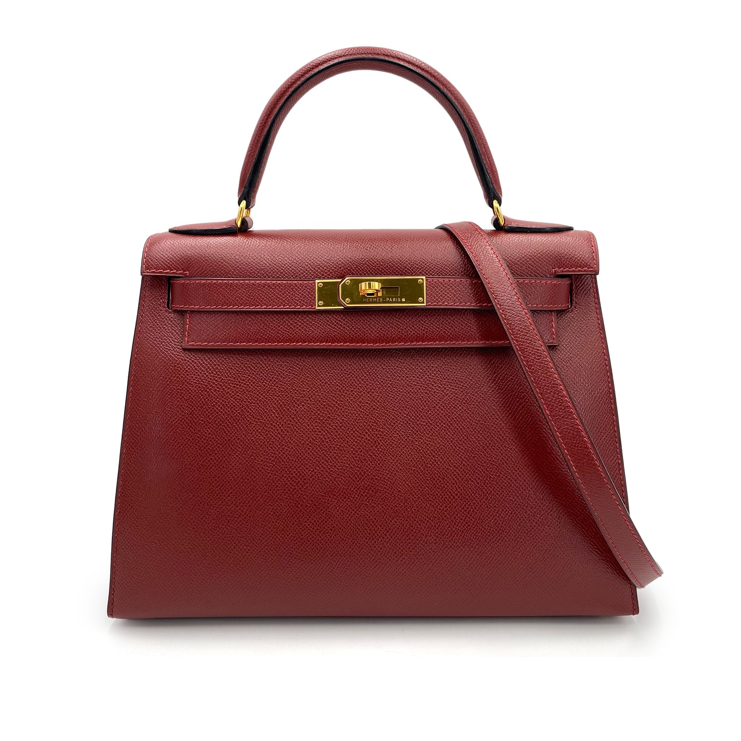 HERMES KELLY 28 SELLIER ROUGE H COUCHEVEL HAND SHOULDER BAG □B 90241638