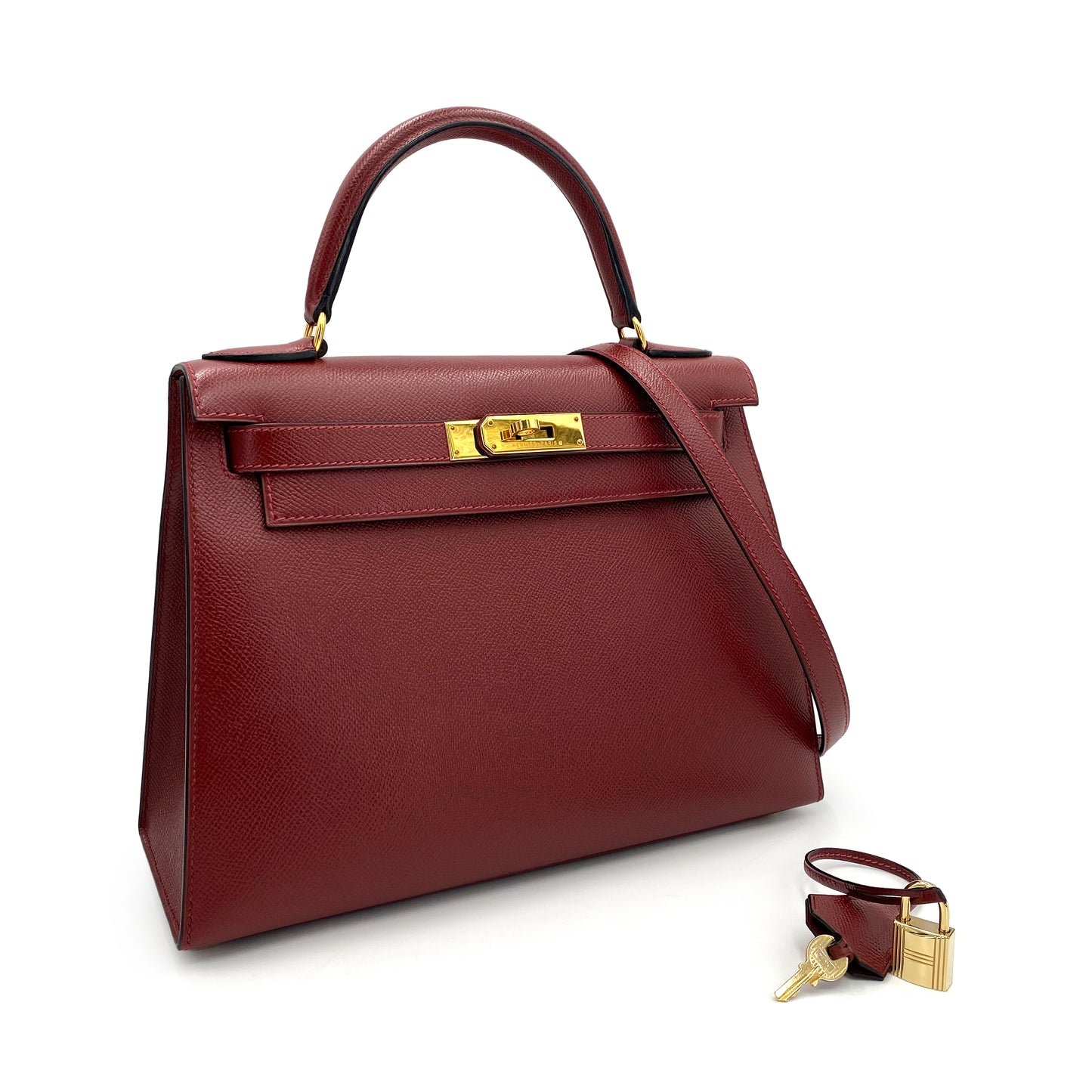 HERMES KELLY 28 SELLIER ROUGE H COUCHEVEL HAND SHOULDER BAG □B 90241638
