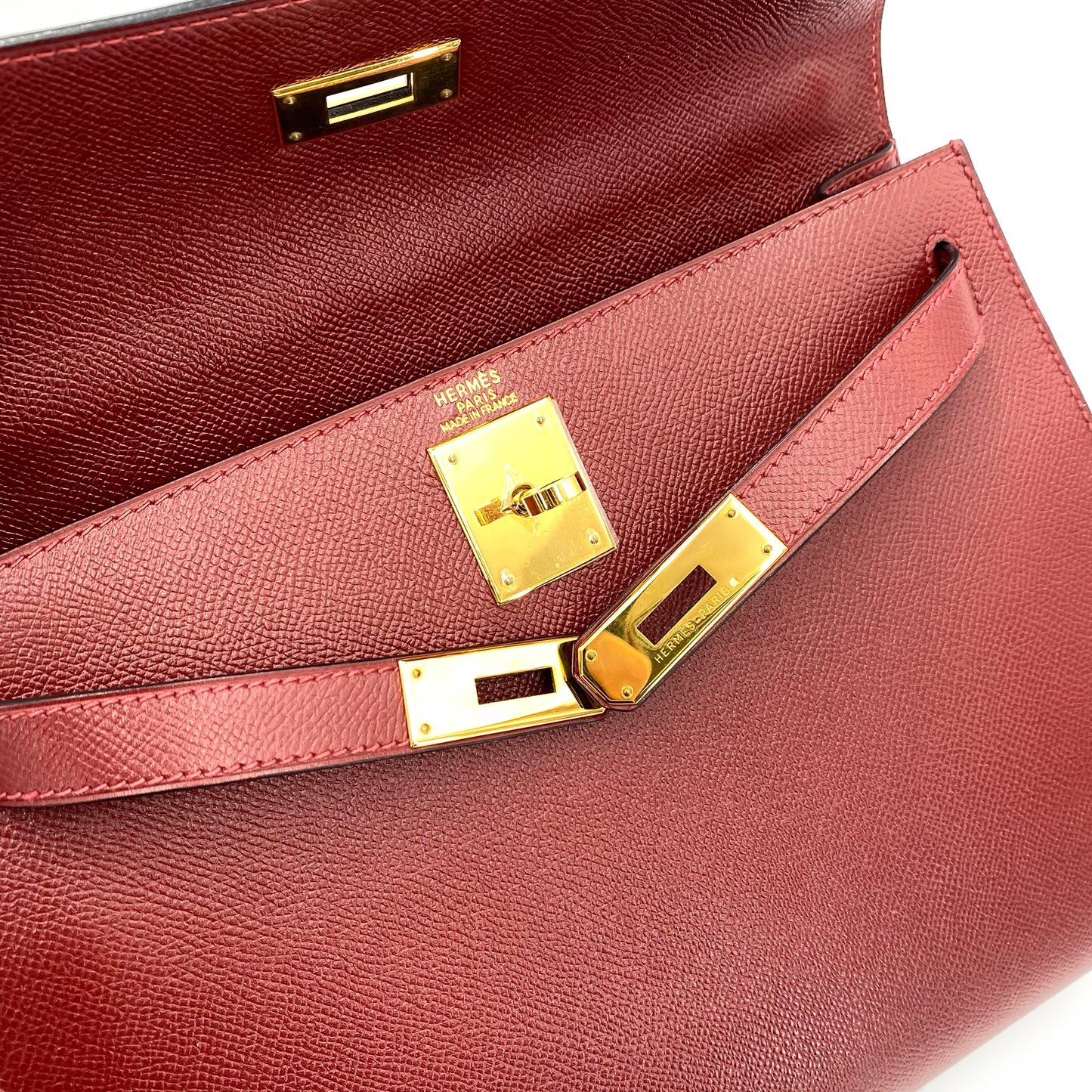 HERMES KELLY 28 SELLIER ROUGE H COUCHEVEL HAND SHOULDER BAG □B 90241638