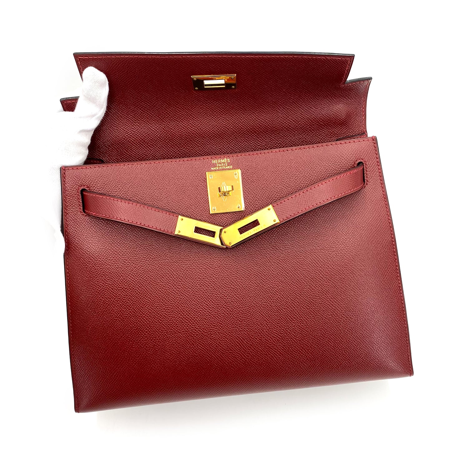 HERMES KELLY 28 SELLIER ROUGE H COUCHEVEL HAND SHOULDER BAG □B 90241638