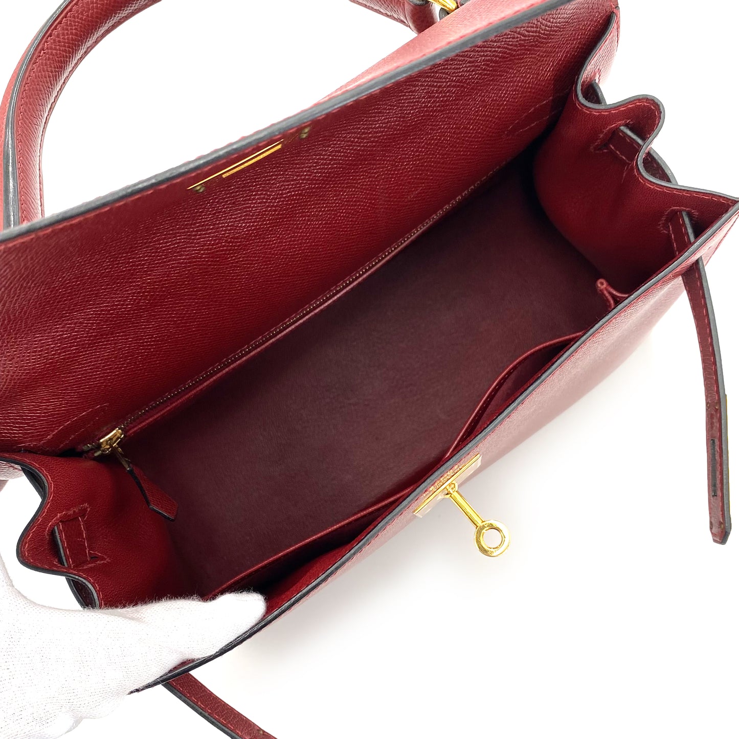 HERMES KELLY 28 SELLIER ROUGE H COUCHEVEL HAND SHOULDER BAG □B 90241638