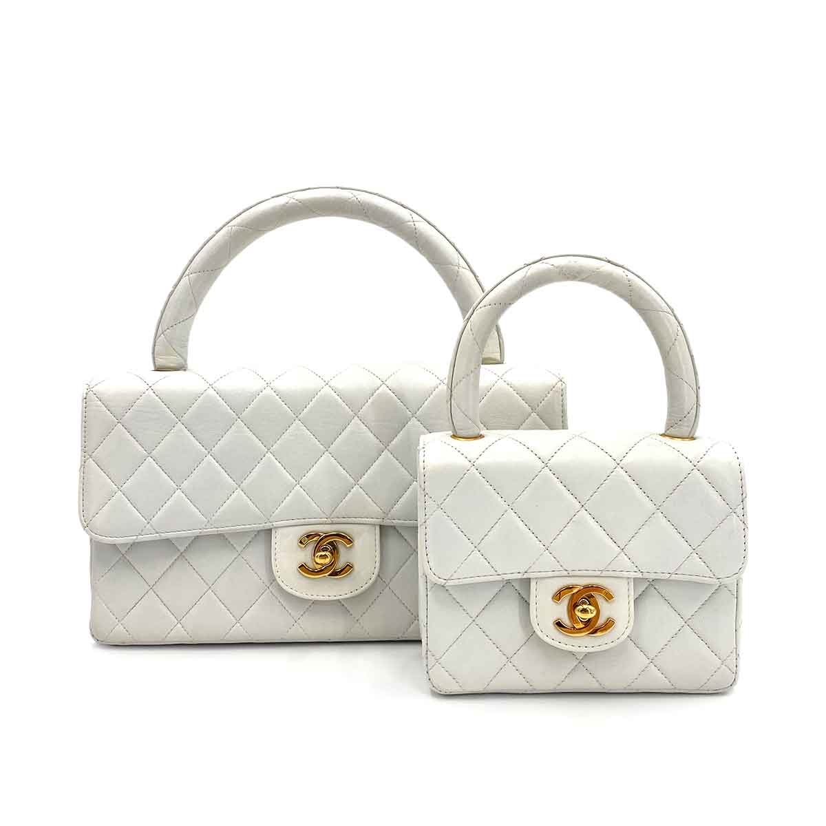 CHANEL VINTAGE PARENT-CHILD BAG WHITE LAMB SKIN 90241639