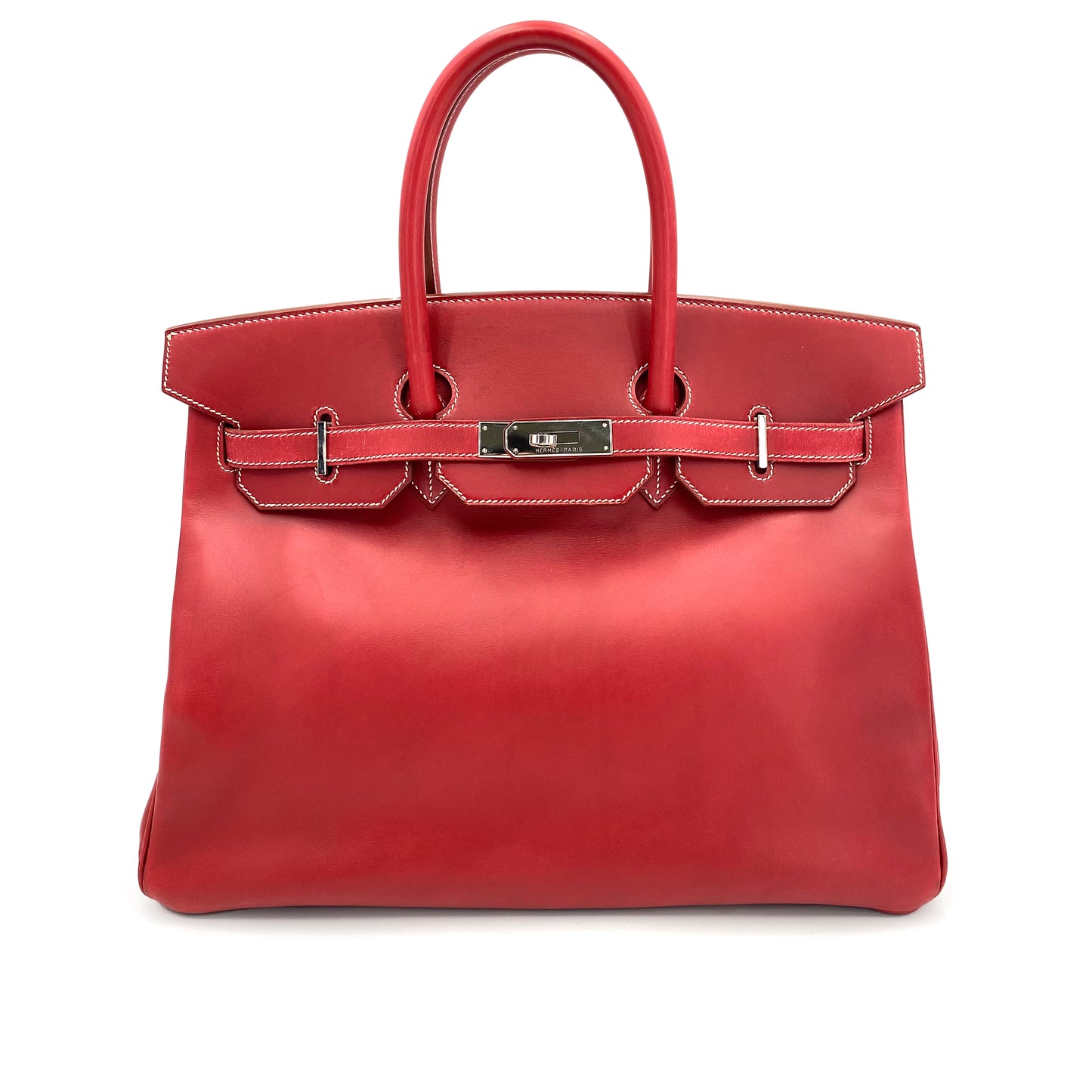 HERMES BIRKIN 35 RED TYPE BOXCALF HAND BAG □C 90241642