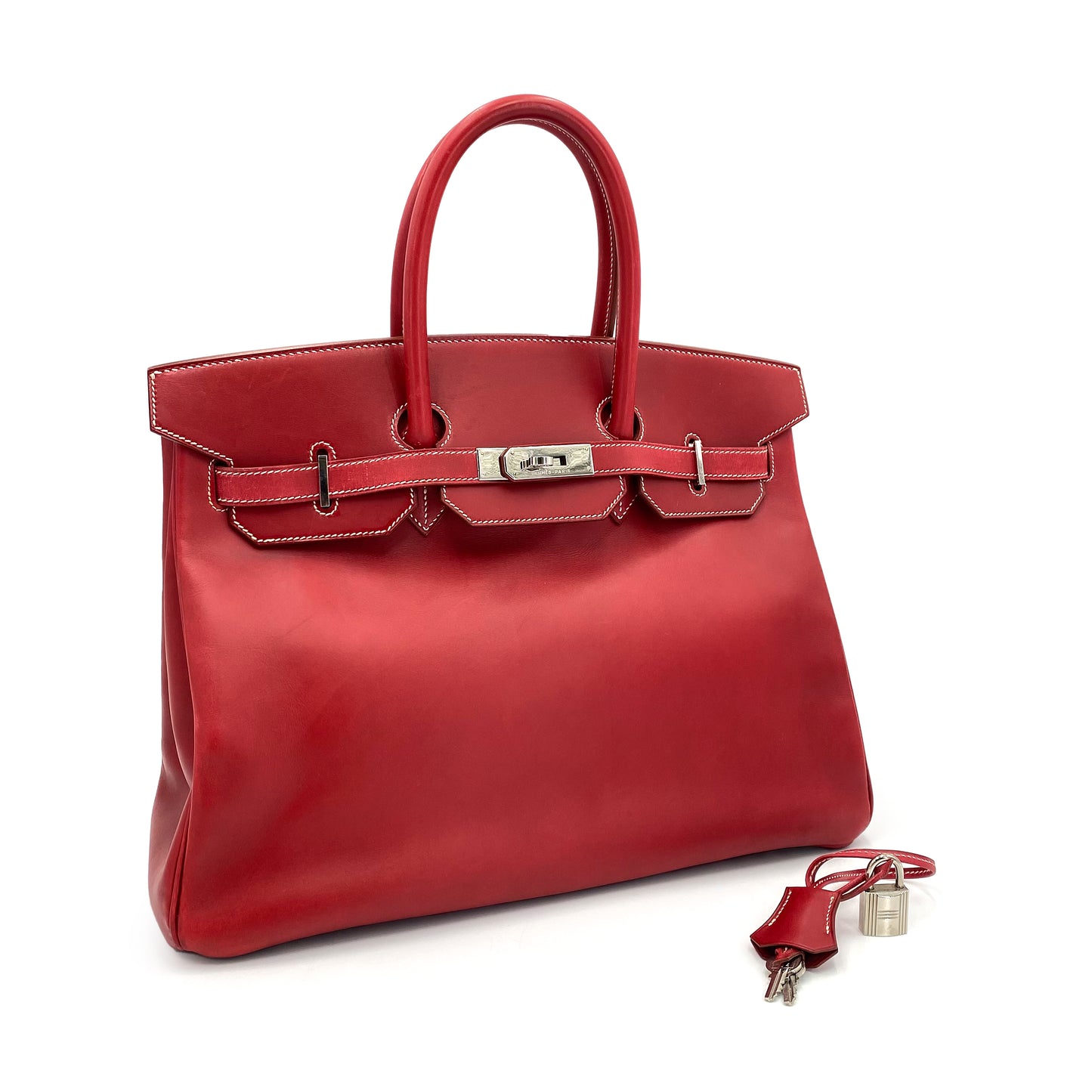 HERMES BIRKIN 35 RED TYPE BOXCALF HAND BAG □C 90241642