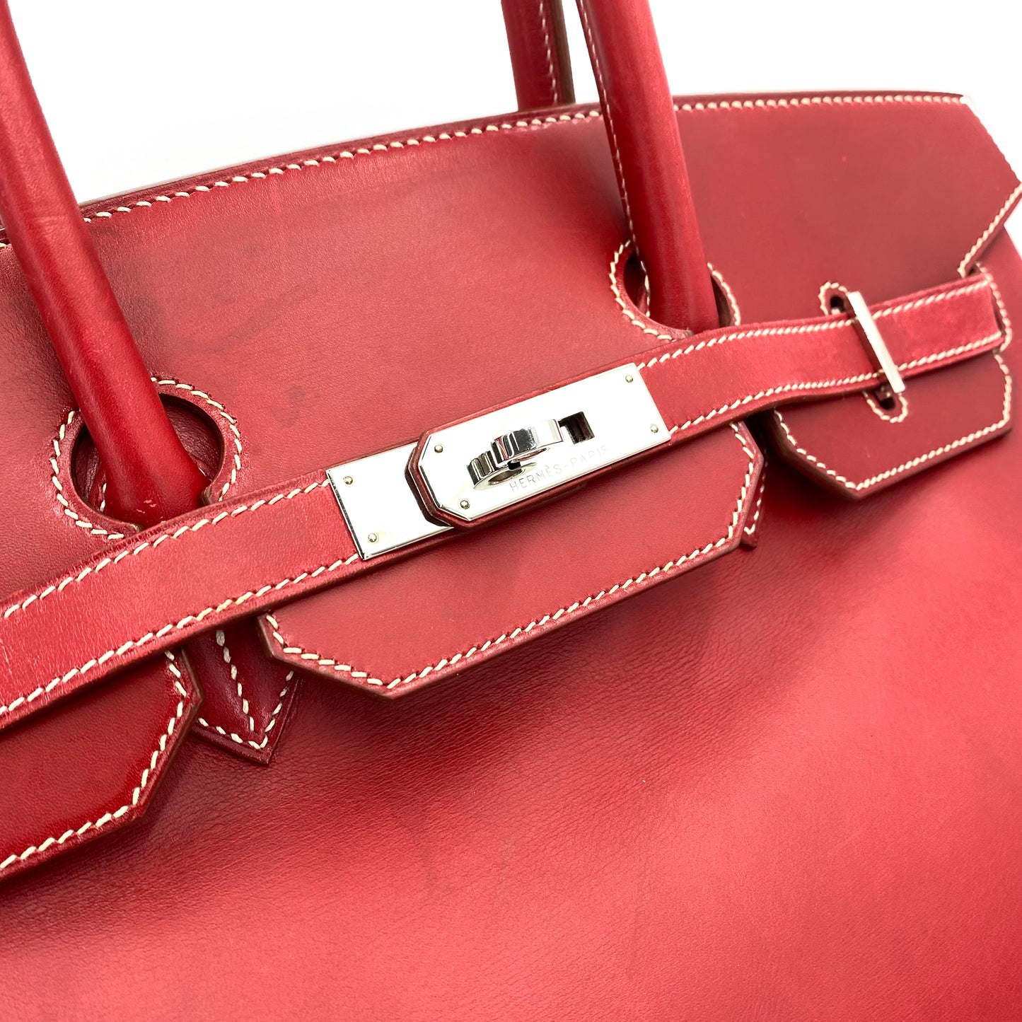 HERMES BIRKIN 35 RED TYPE BOXCALF HAND BAG □C 90241642