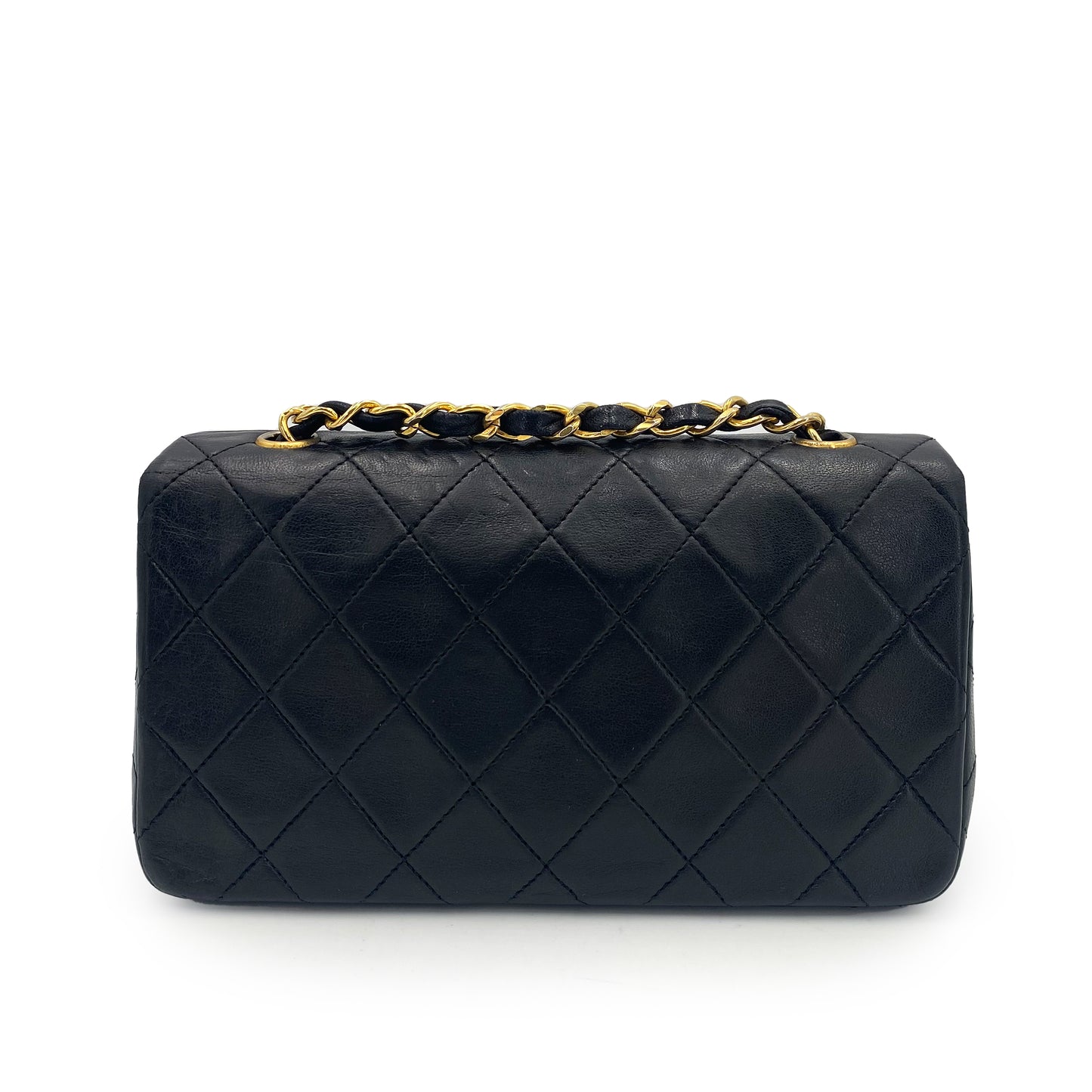 CHANEL VINTAGE MINI FULL FLAP CHAIN SHOULDER BAG BLACK LAMB SKIN 90241643