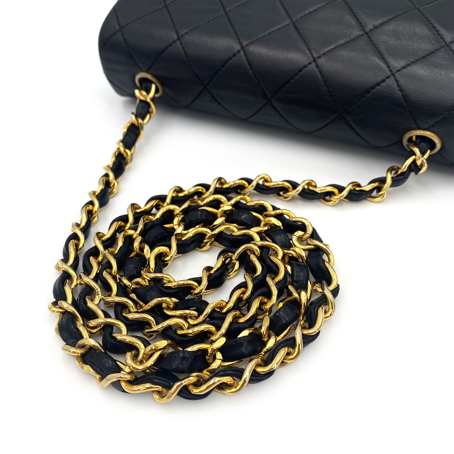 CHANEL VINTAGE MINI FULL FLAP CHAIN SHOULDER BAG BLACK LAMB SKIN 90241643