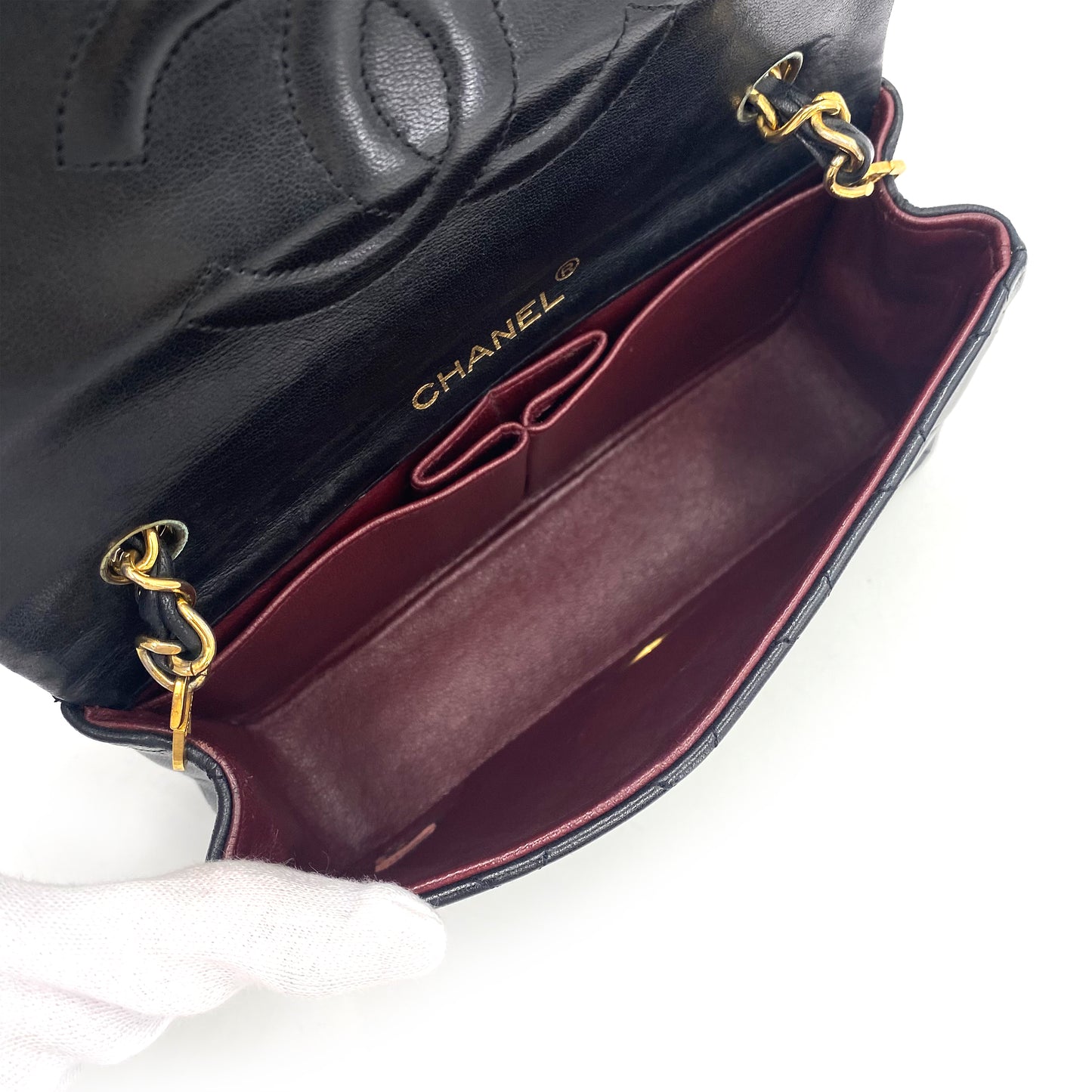 CHANEL VINTAGE MINI FULL FLAP CHAIN SHOULDER BAG BLACK LAMB SKIN 90241643