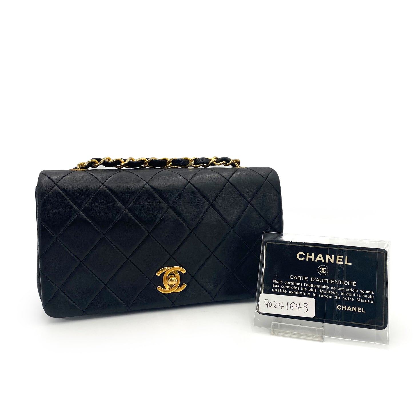 CHANEL VINTAGE MINI FULL FLAP CHAIN SHOULDER BAG BLACK LAMB SKIN 90241643