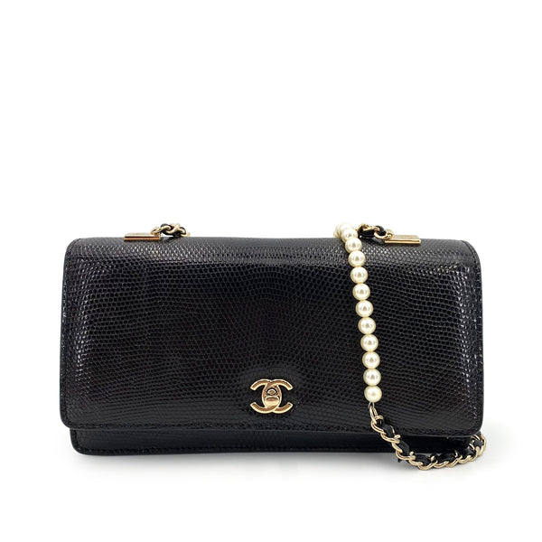CHANEL FAUX PEARL CHAIN SHOULDER BAG BLACK LIZARD 90241644 - PURPOSE