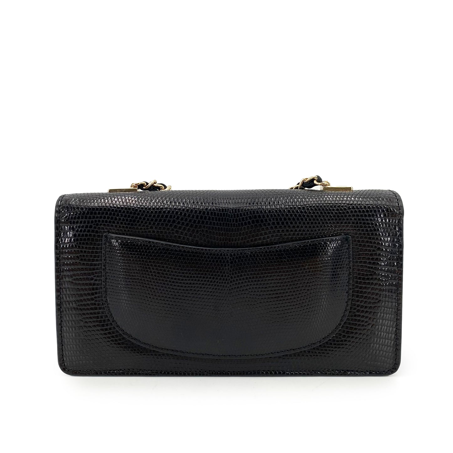 CHANEL FAUX PEARL CHAIN SHOULDER BAG BLACK LIZARD 90241644