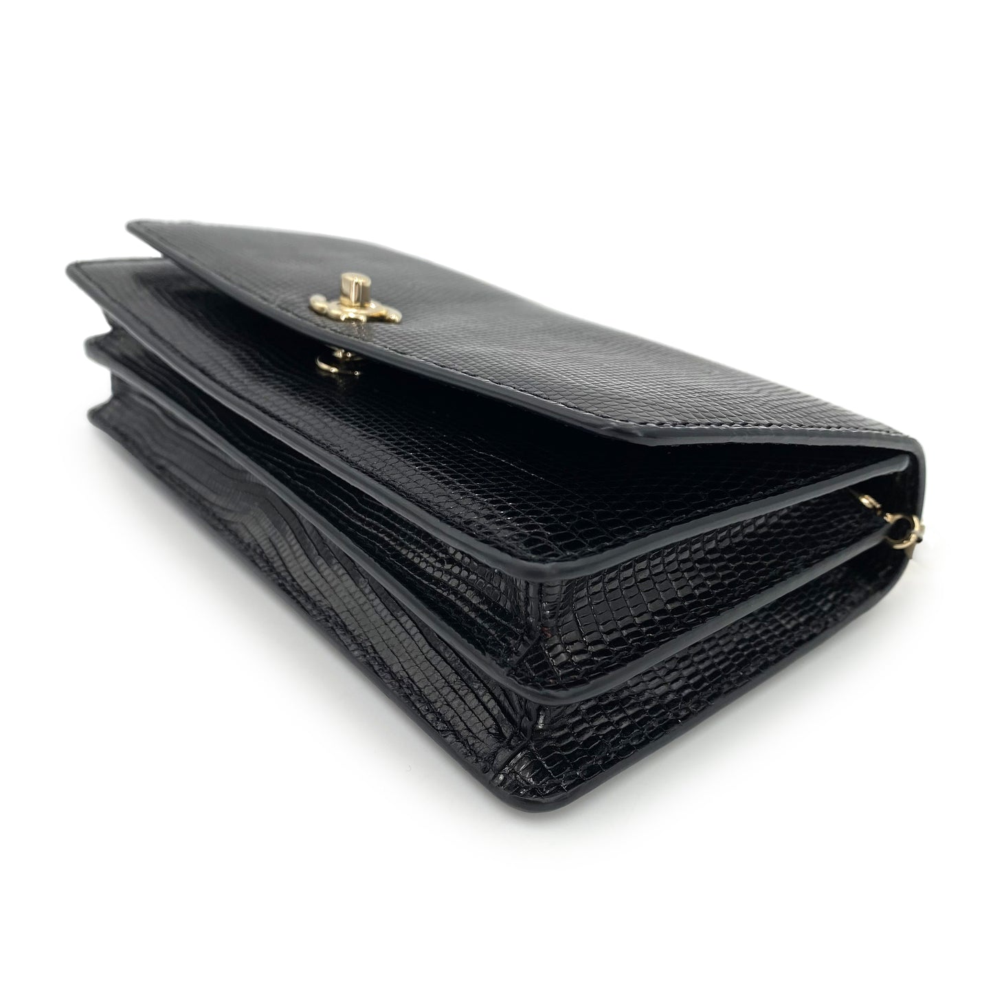 CHANEL FAUX PEARL CHAIN SHOULDER BAG BLACK LIZARD 90241644