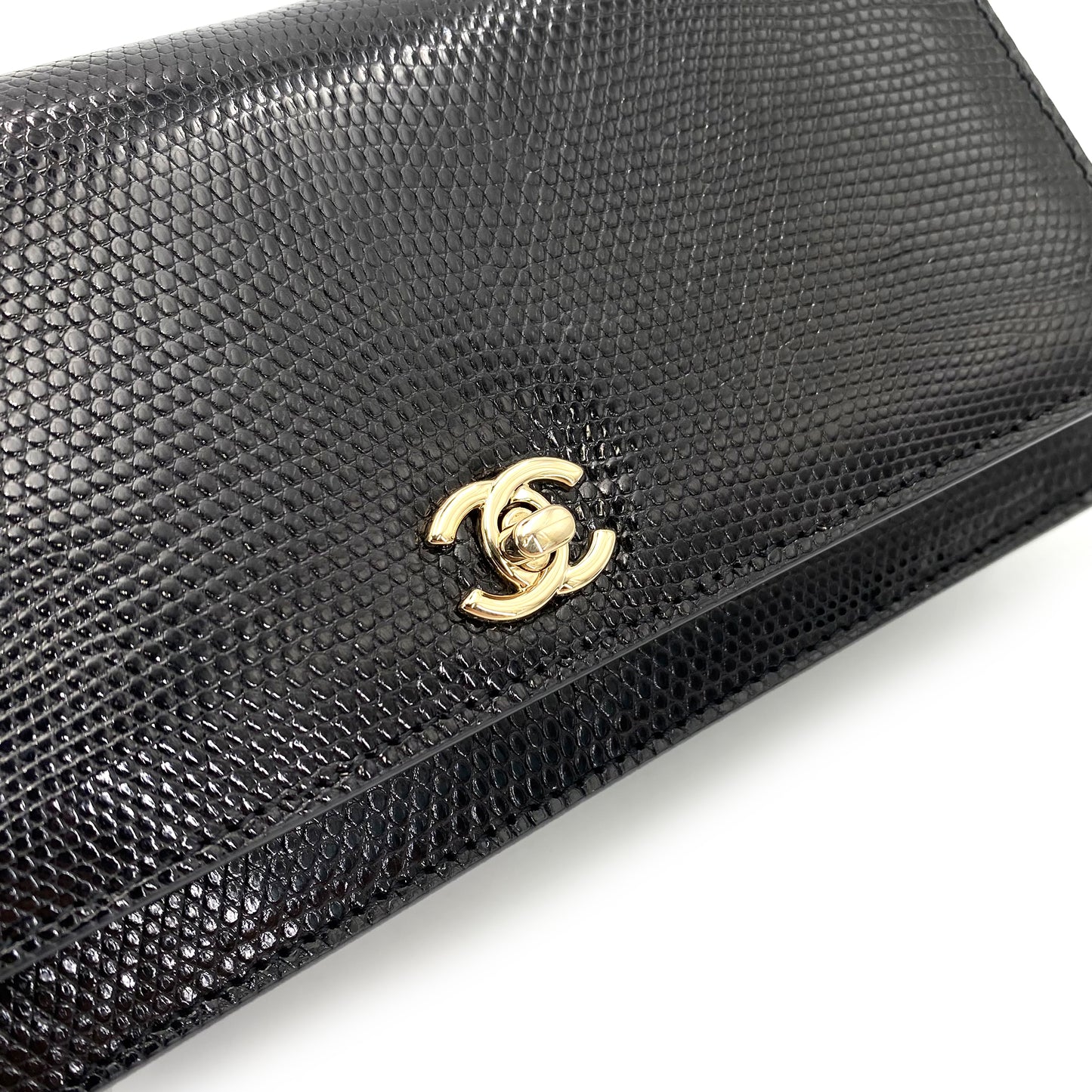 CHANEL FAUX PEARL CHAIN SHOULDER BAG BLACK LIZARD 90241644