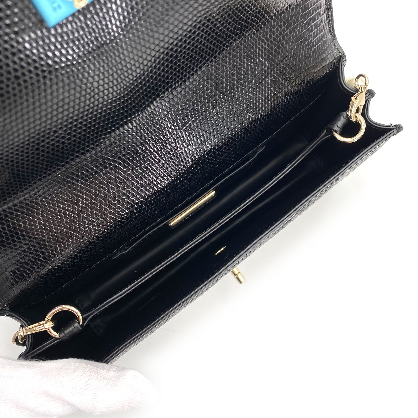 CHANEL FAUX PEARL CHAIN SHOULDER BAG BLACK LIZARD 90241644