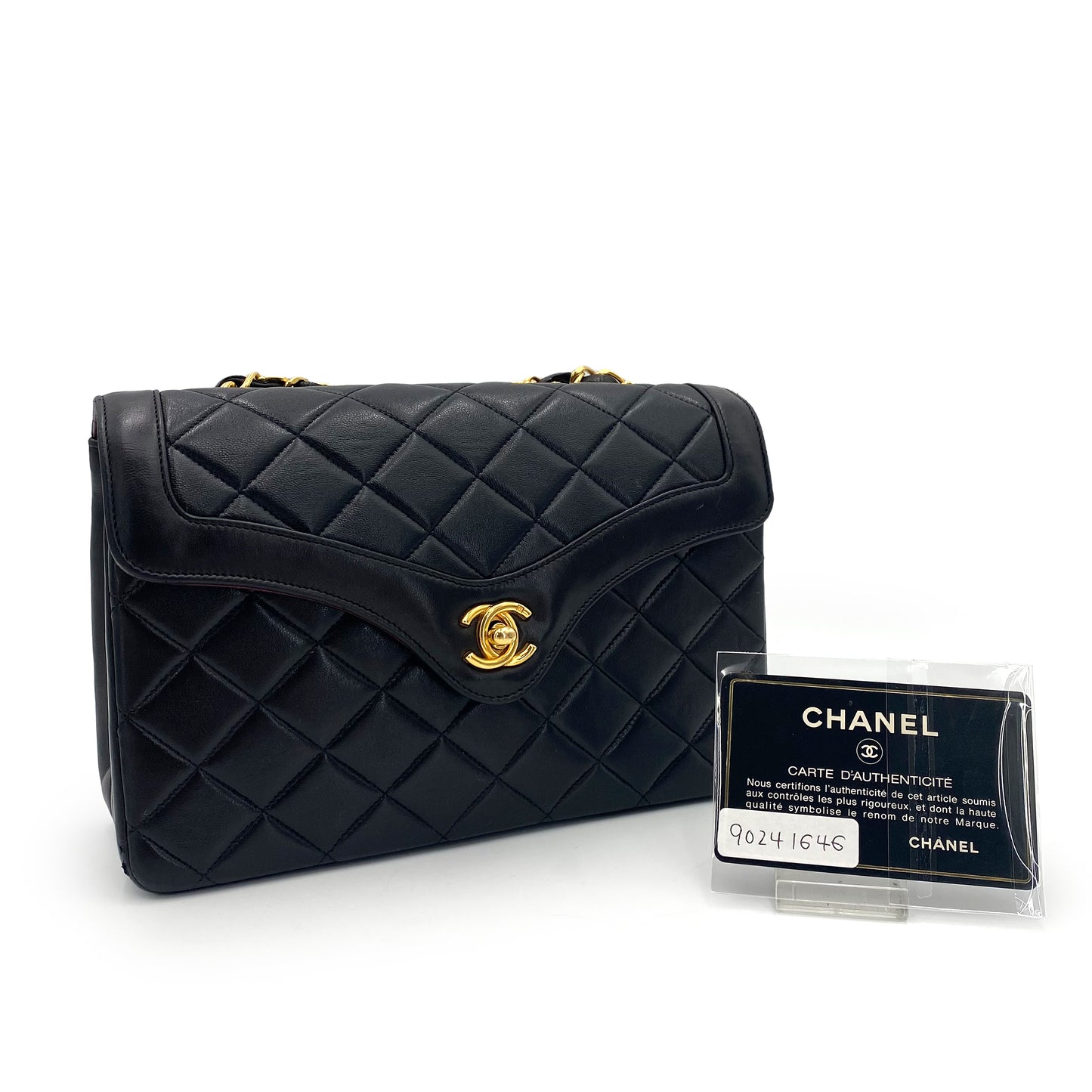 CHANEL VINTAGE MATELASSE CHAIN SHOULDER BAG BLACK LAMB SKIN 90241646