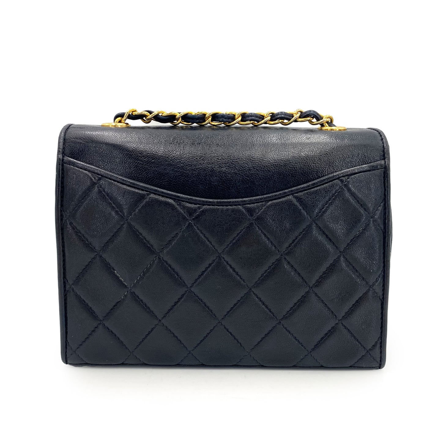 CHANEL VINTAGE MATELASSE CHAIN SHOULDER BAG NAVY LAMB SKIN 90241649