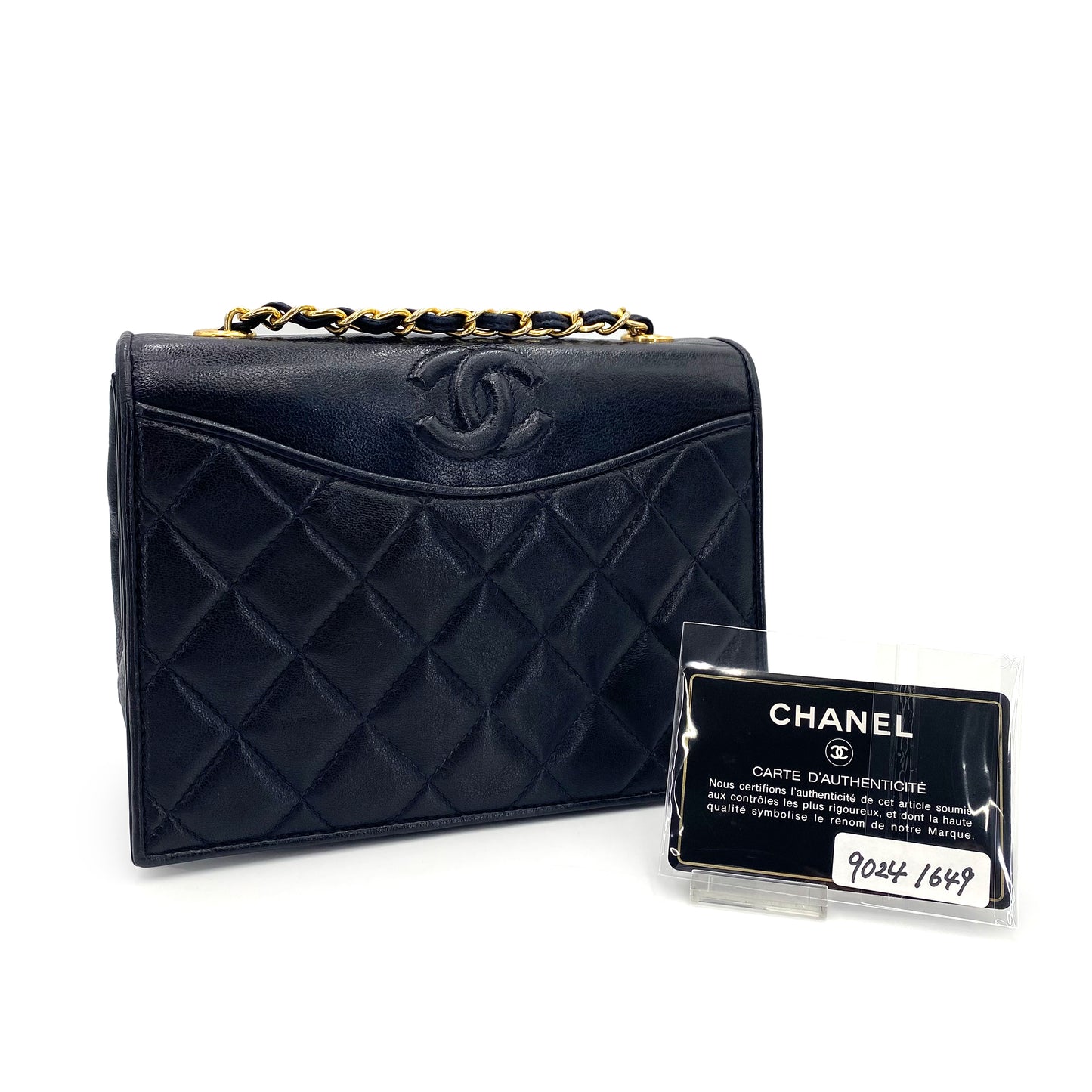 CHANEL VINTAGE MATELASSE CHAIN SHOULDER BAG NAVY LAMB SKIN 90241649
