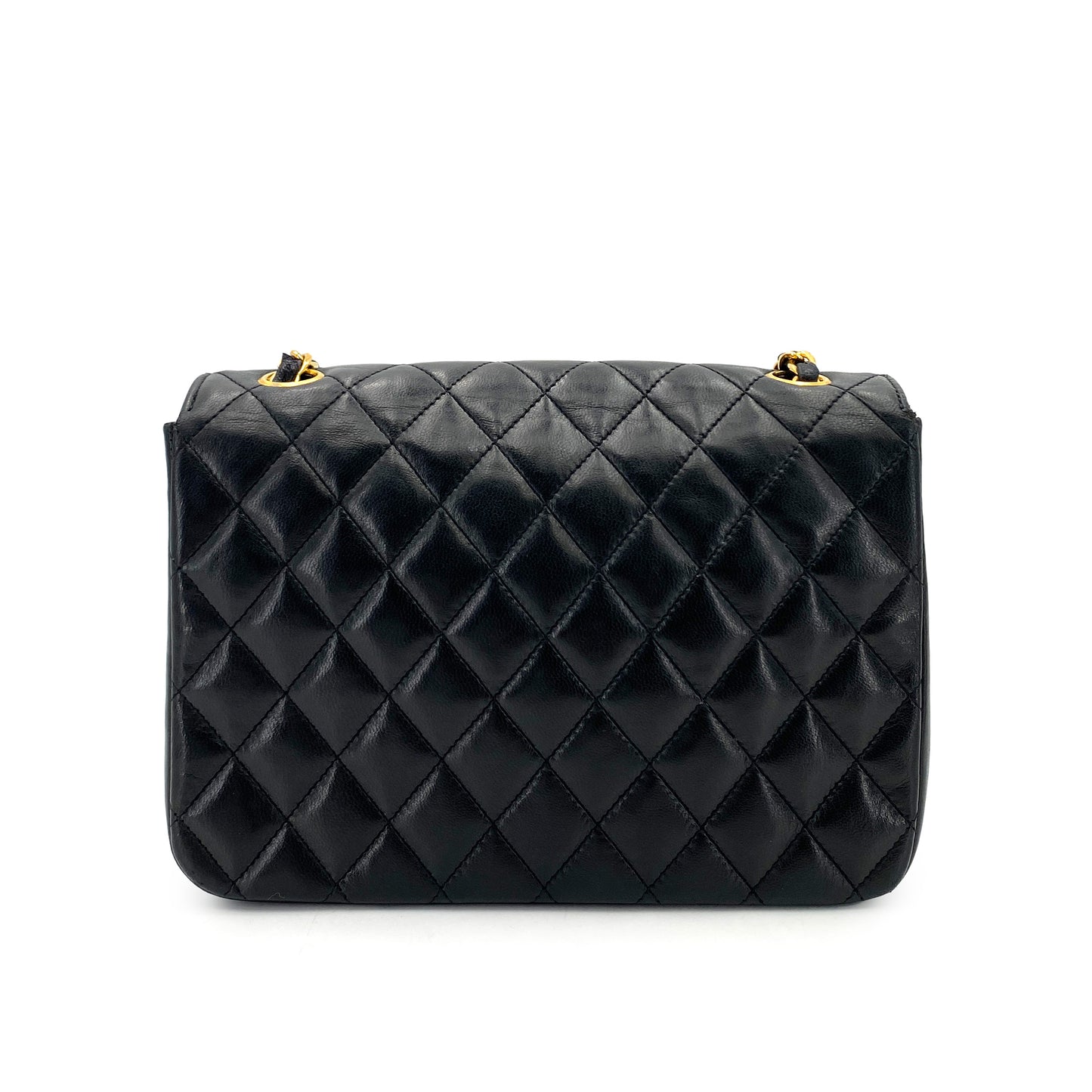CHANEL VINTAGE HALF MOON CHAIN SHOULDER BAG BLACK LAMB SKIN 90241650